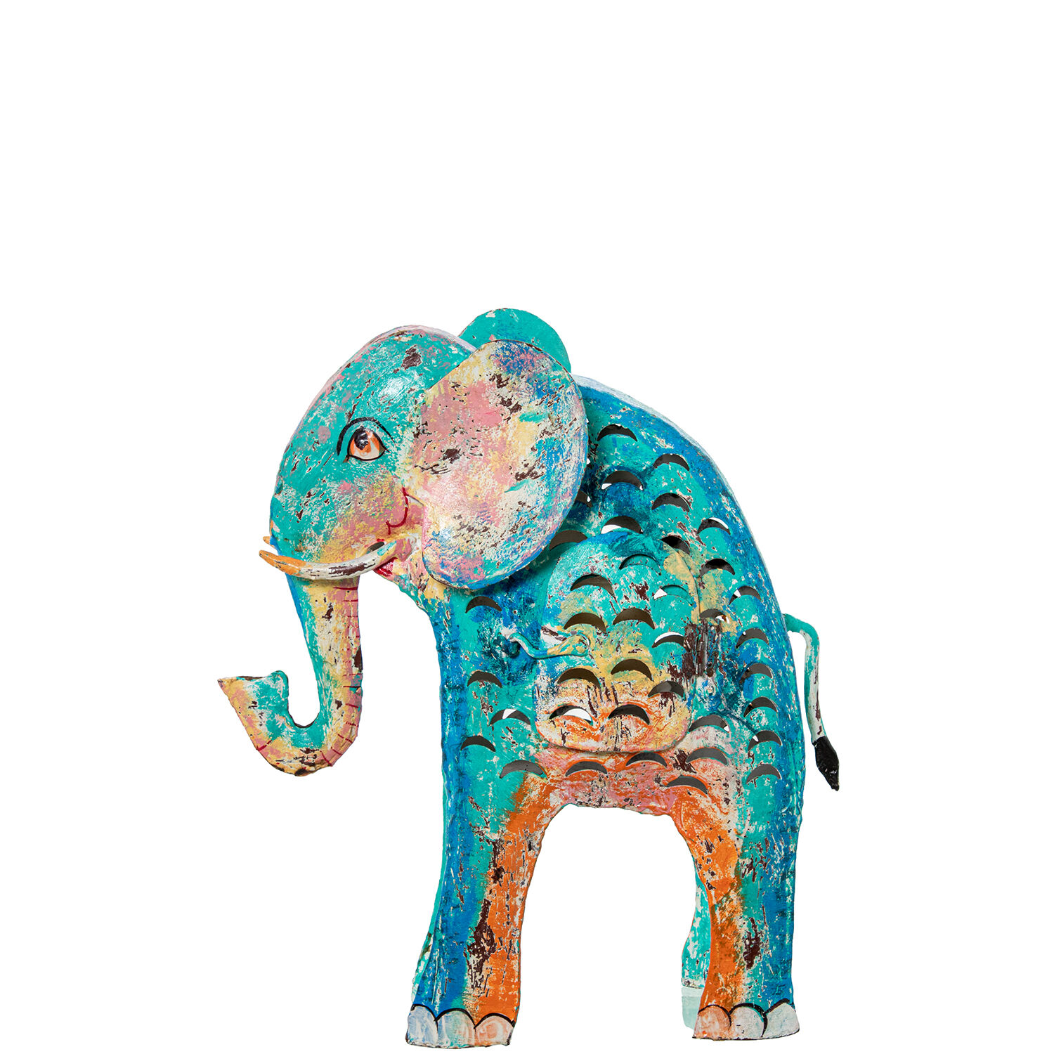 Elephant Figure Iron 42cm Blue 32X12X42 cm