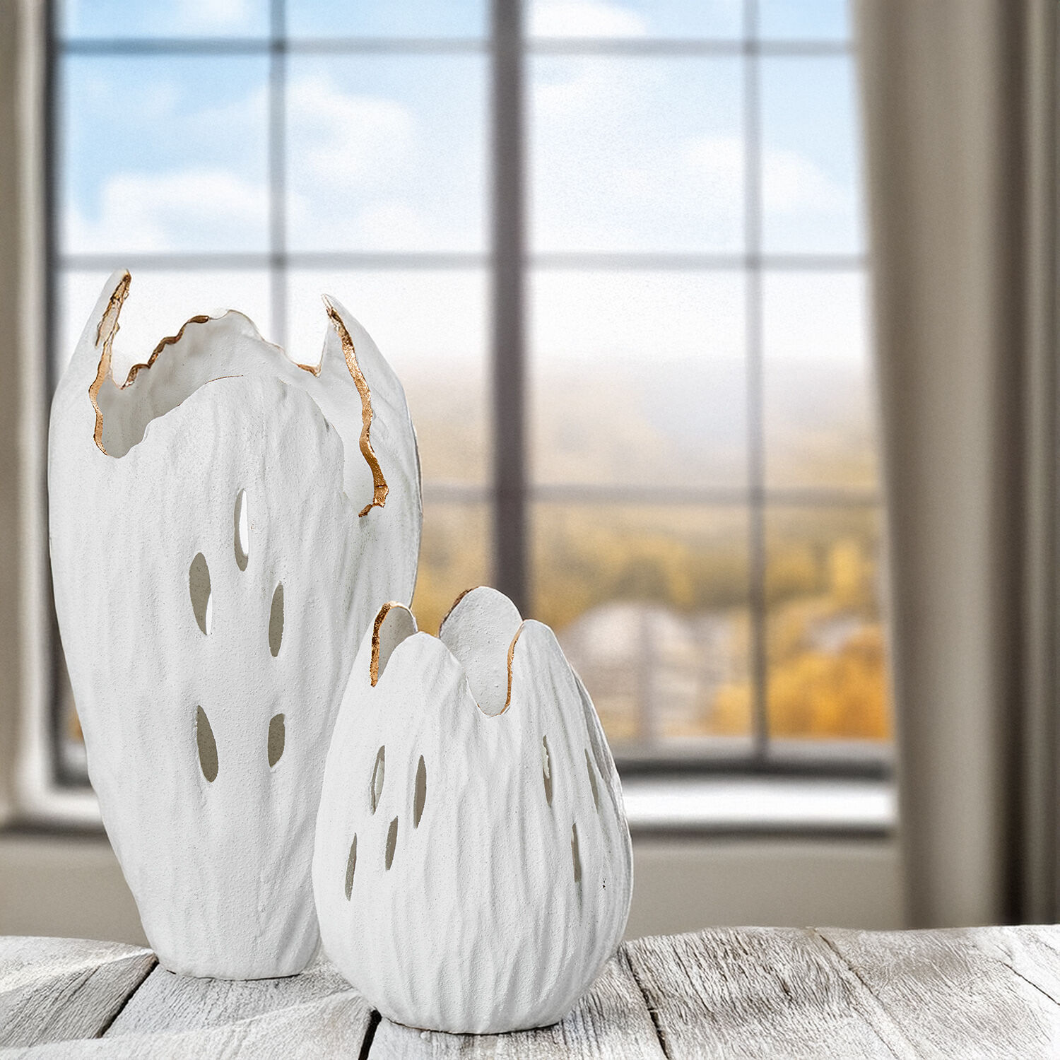 Buy wholesale Openwork Ceramic Vase 39cm White Sand/Gold 22X22X39cm
