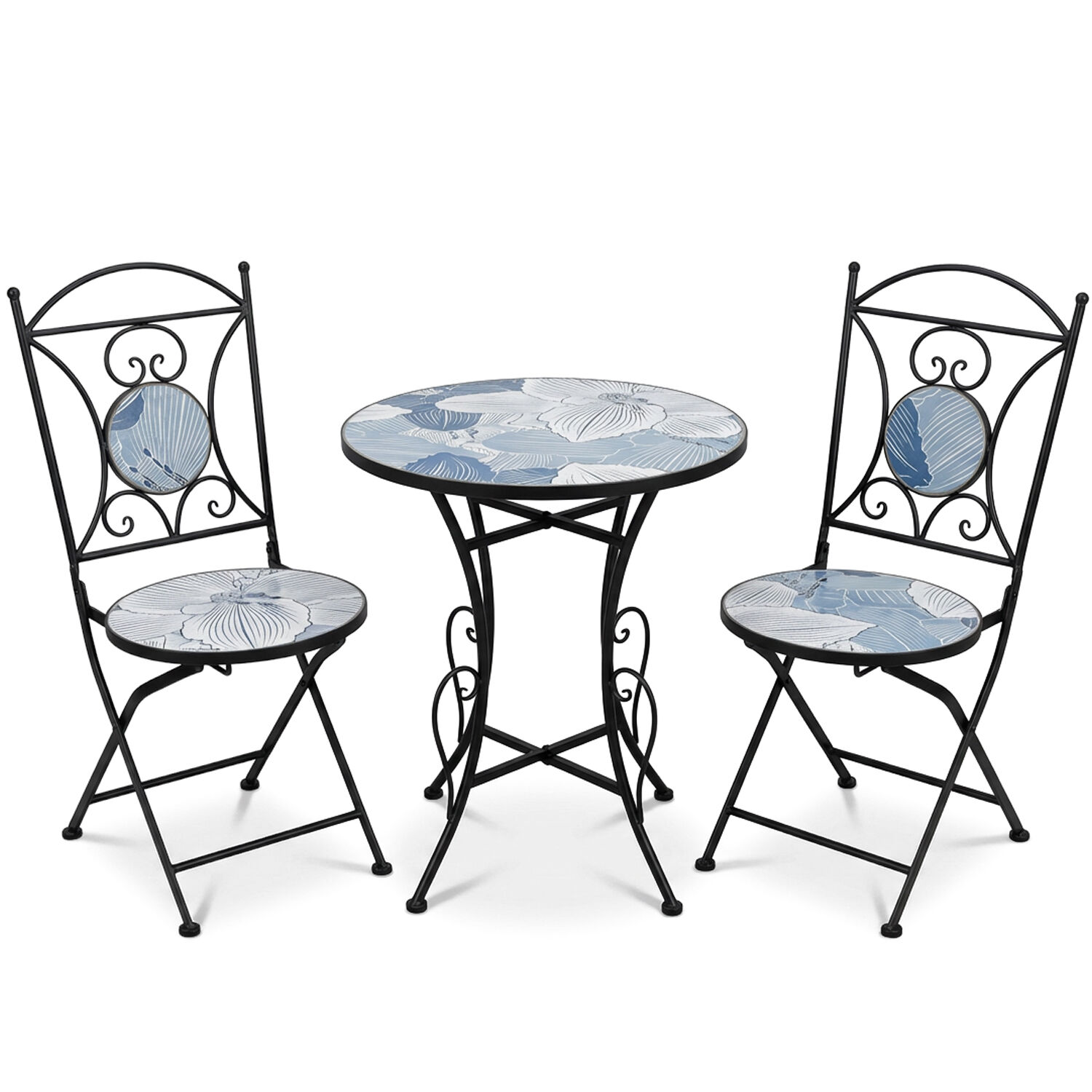 Set of Table and 2 Chairs Garden Stone/Metal Black +70148 60X72cm+38X38X92cm