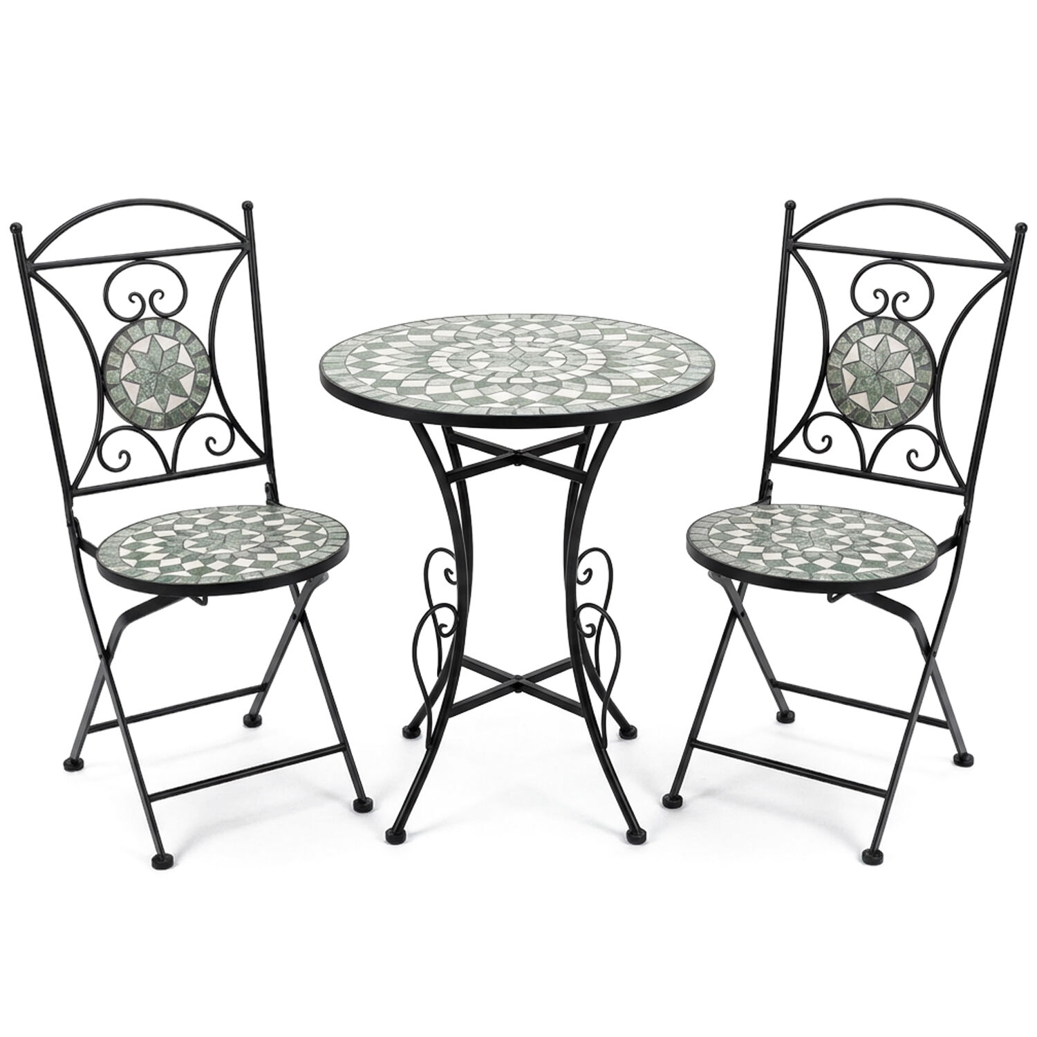 Set of Table and 2 Chairs Garden Stone/Metal Black +70146 60X72cm+38X38X92cm
