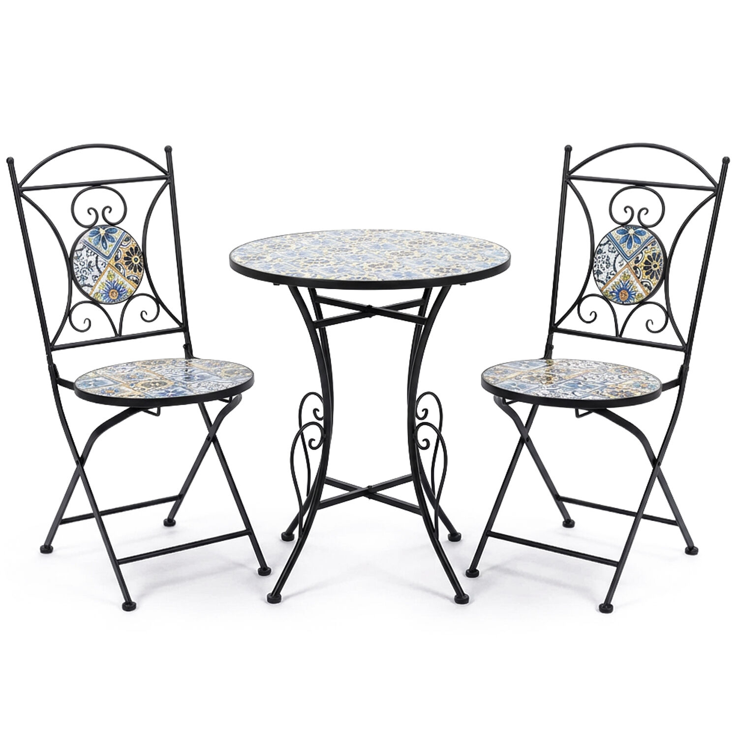 Set of Table and 2 Chairs Garden Stone/Metal Black +70152 60X72cm+38X38X92cm