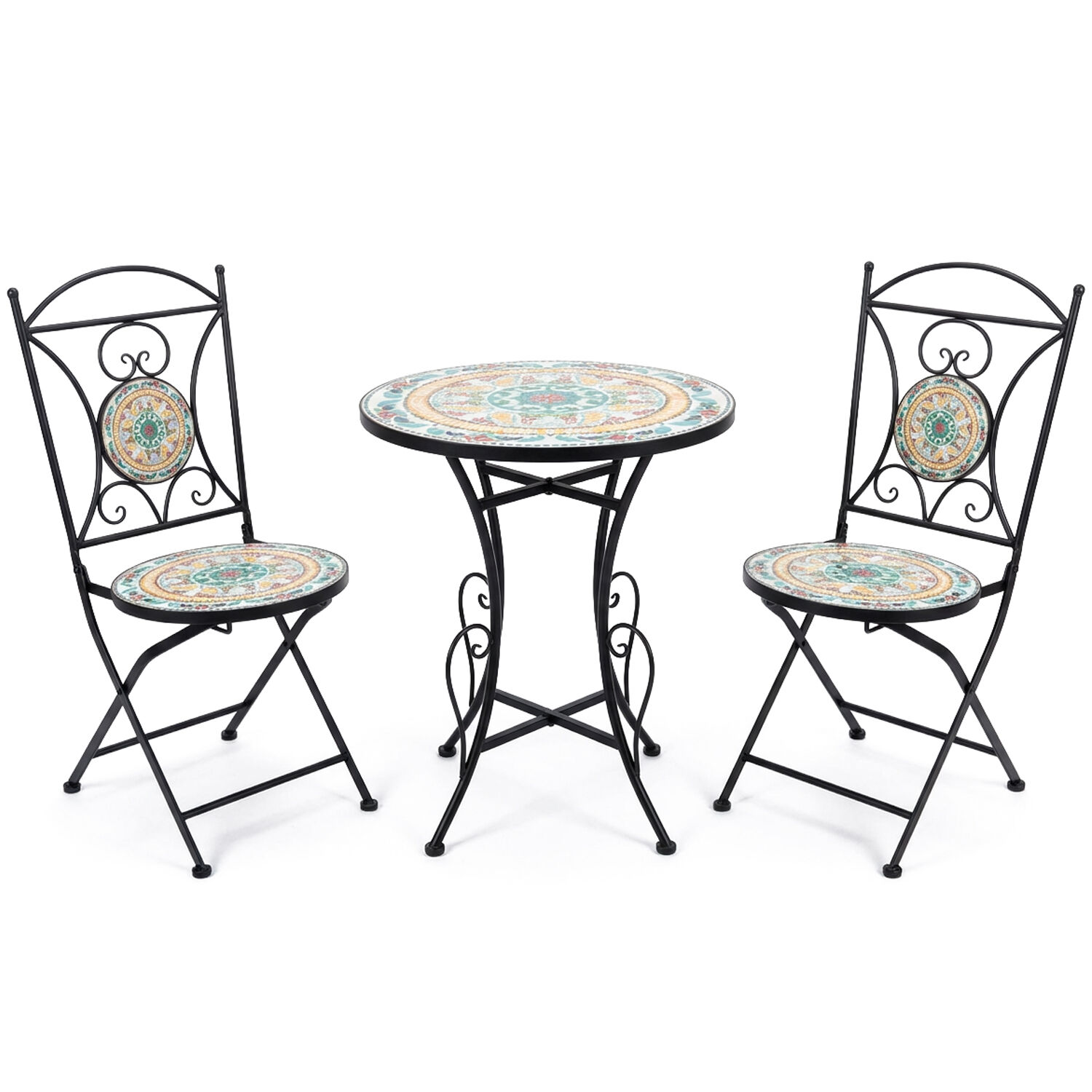 Set of Table and 2 Chairs Garden Stone/Metal Black +70150 60X72cm+38X38X92cm