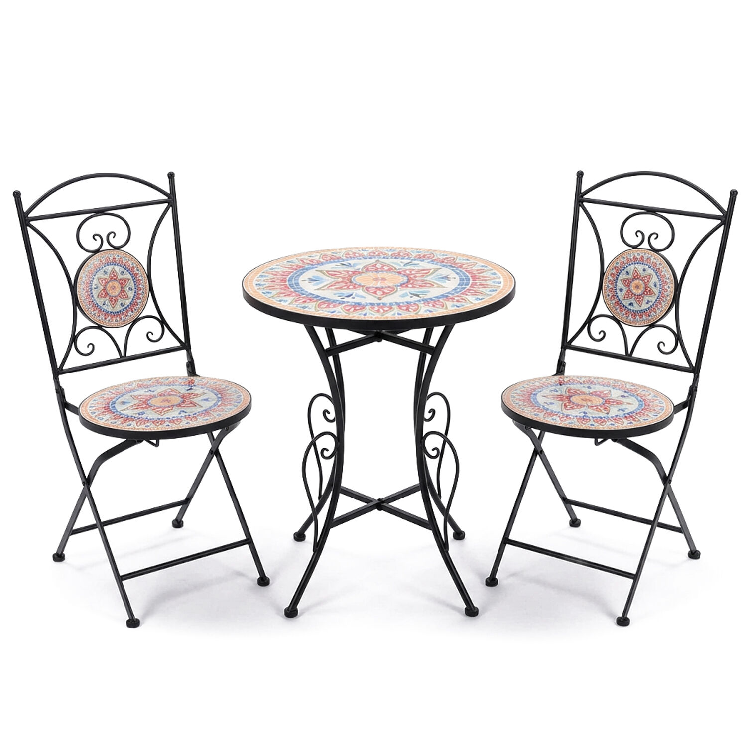 Set of Table and 2 Chairs Garden Stone/Metal Black +70154 60X72cm+38X38X92cm