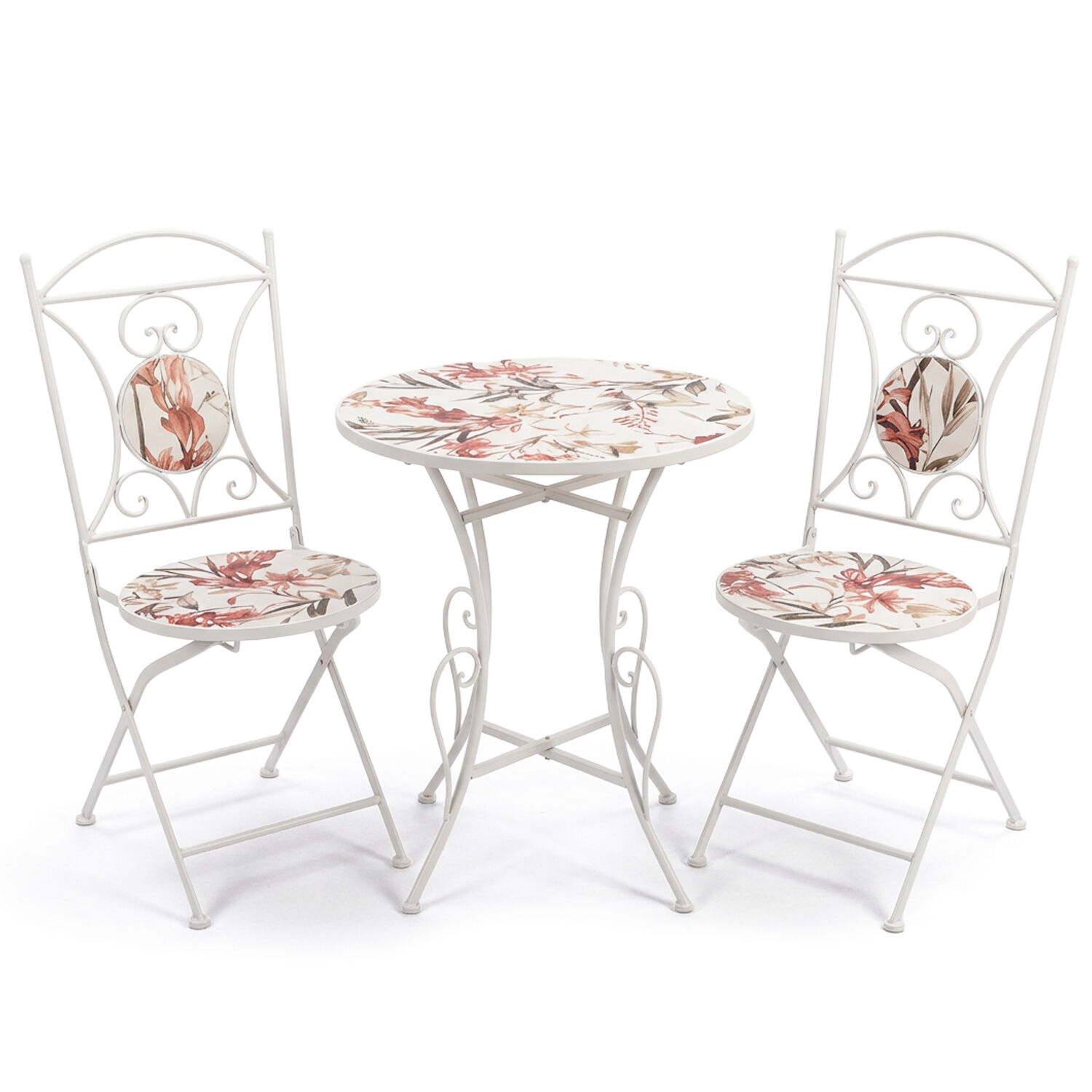 Garden Table and 2 Chairs Set Stone/Metal Cream +70160 60X72cm+38X38X92cm