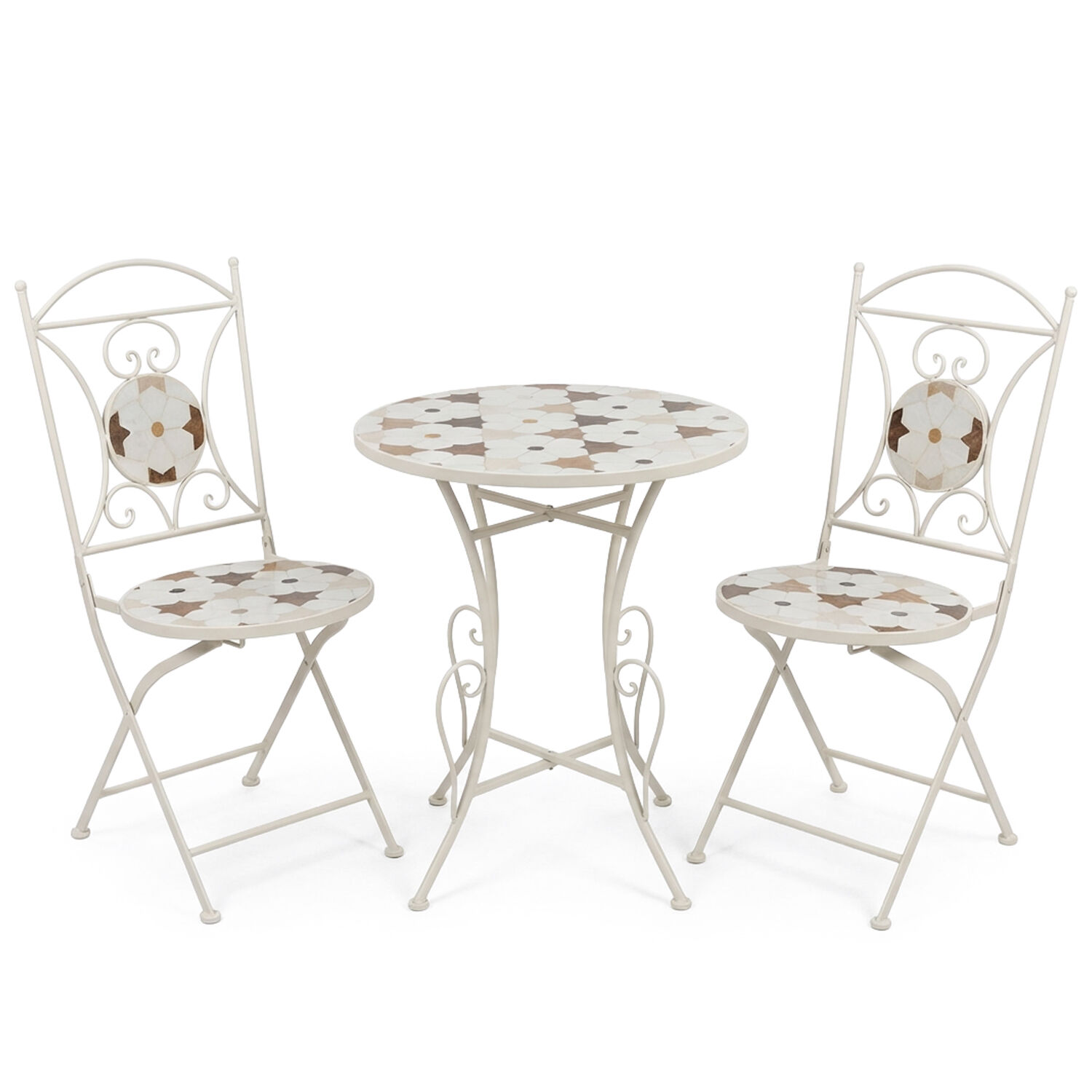 Garden Table and 2 Chairs Set Stone/Metal Cream +70156 60X72cm+38X38X92cm