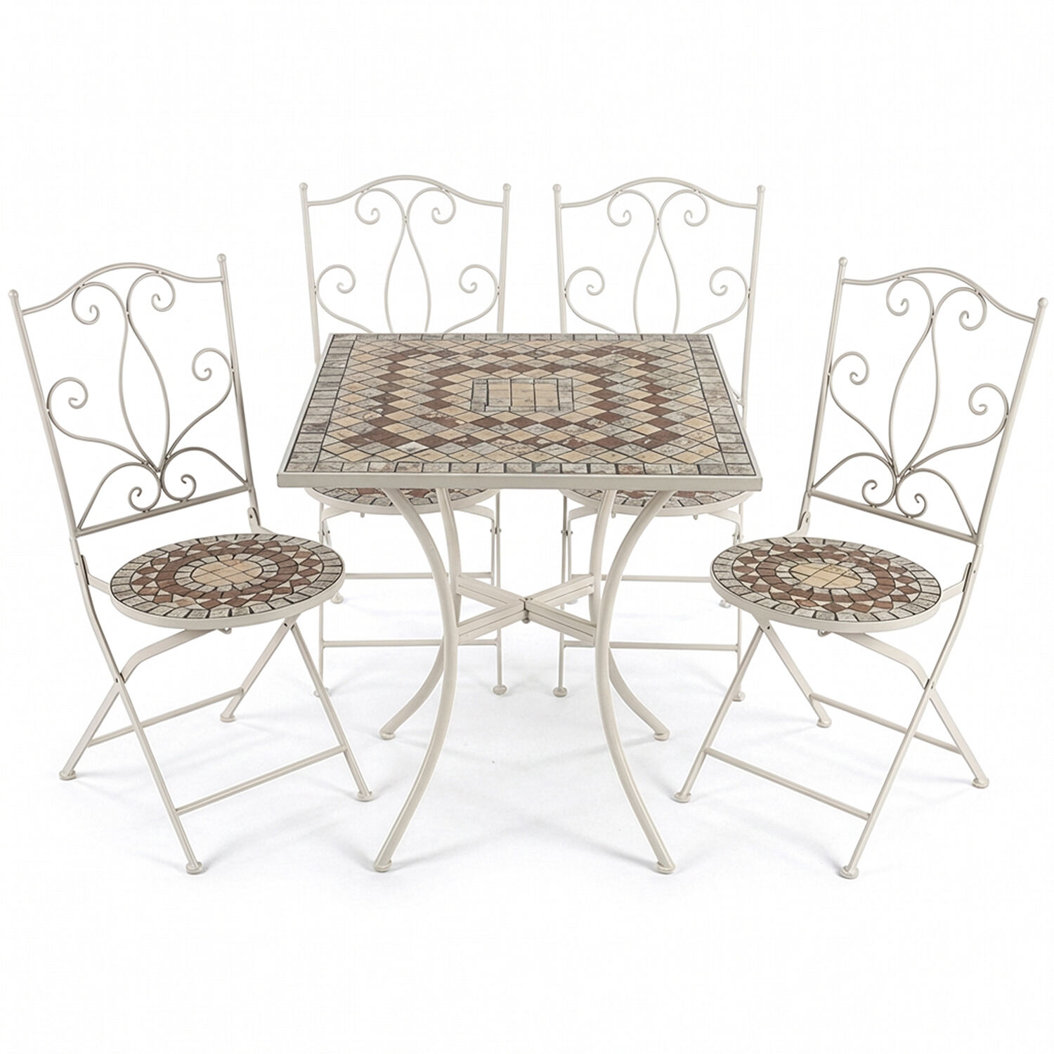 Garden Table and 4 Chairs Set Stone/Metal Cream +70170 70X70X72cm+38X38X962cm