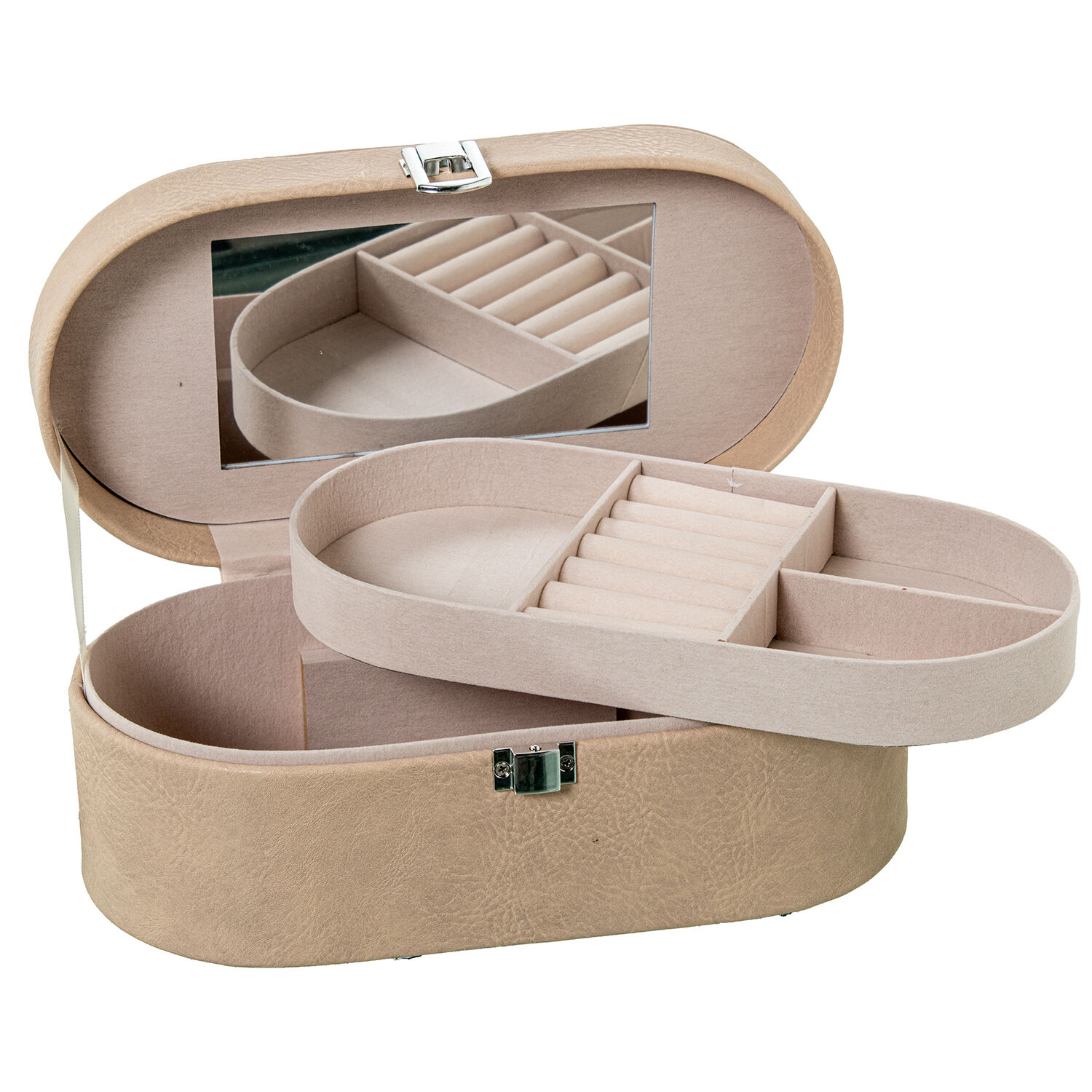 Buy wholesale Faux Leather Jewelry Box with Mirror, Beige, with