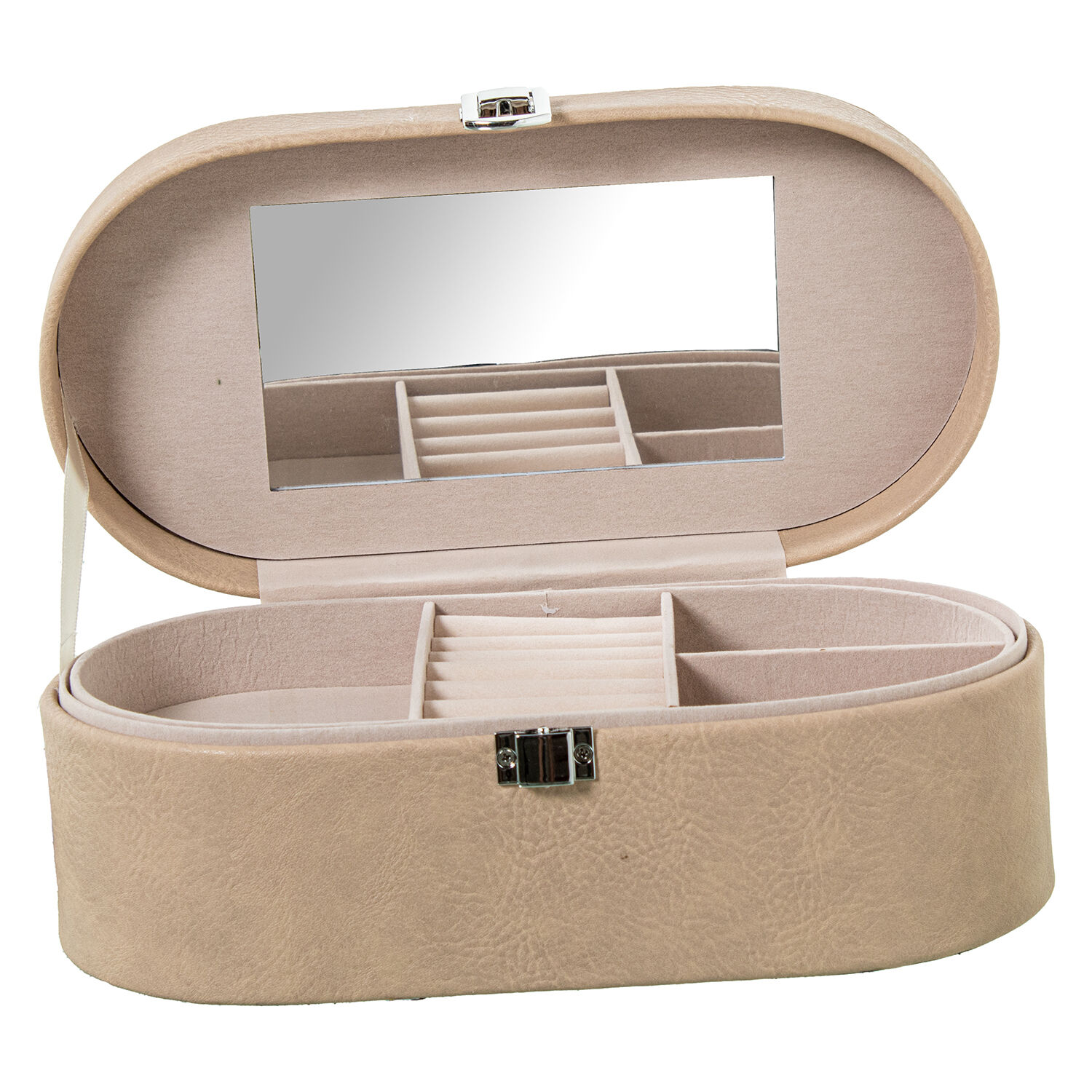 Buy wholesale Faux Leather Jewelry Box with Mirror, Beige, with