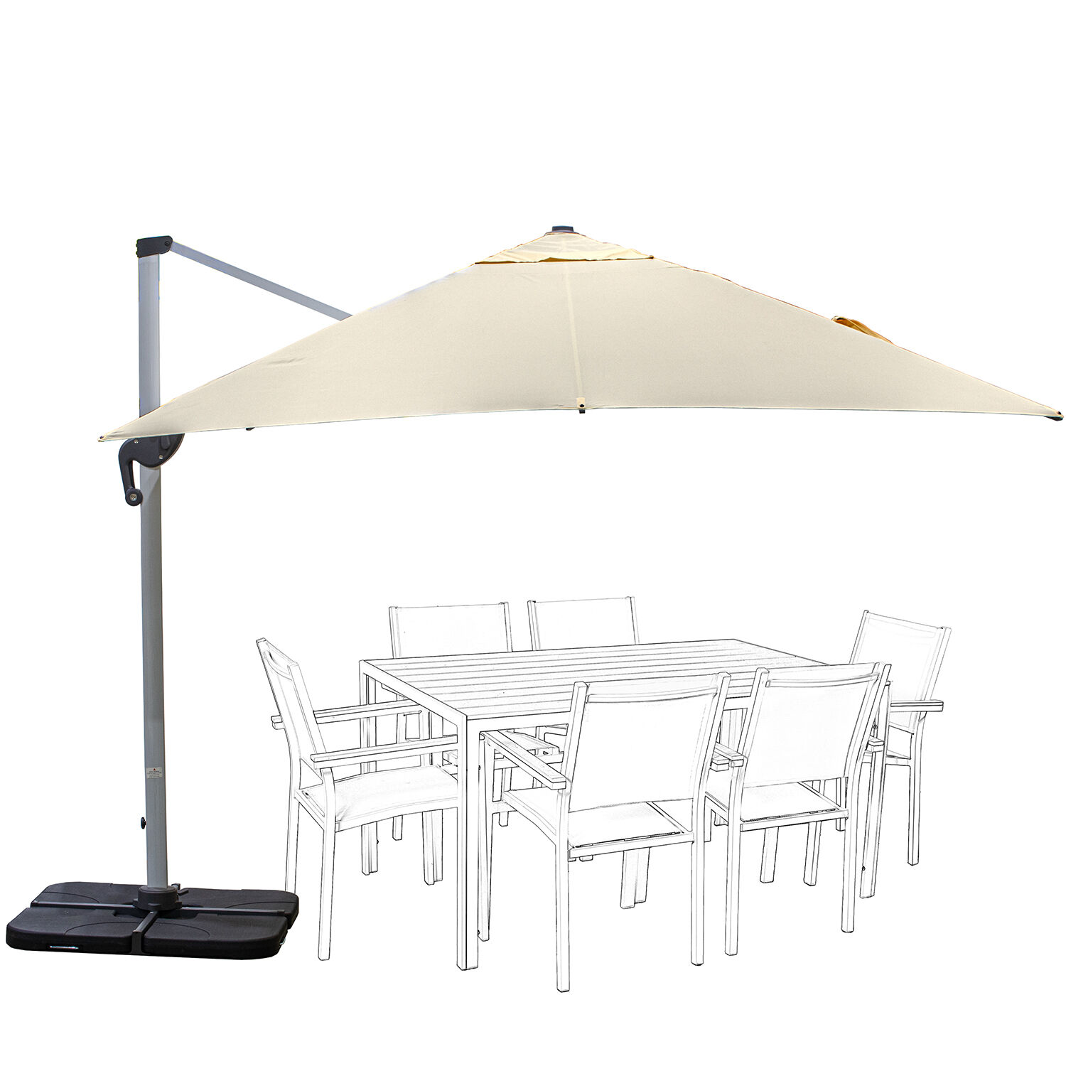 Aluminum/Polyester Parasol, Ballast Base Not Included 3X3M, Polyester Fabric 220G