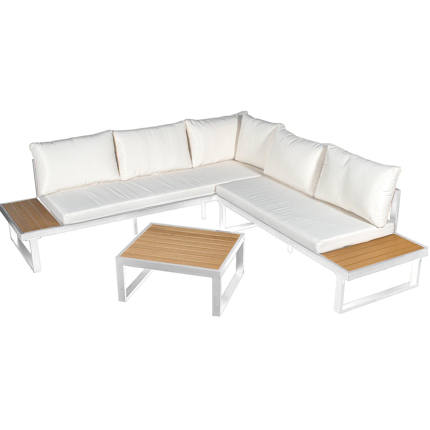 Corner Sofa Set + White Aluminum Table / PS Slats Sofa┴ 3-P:227X69X63cm