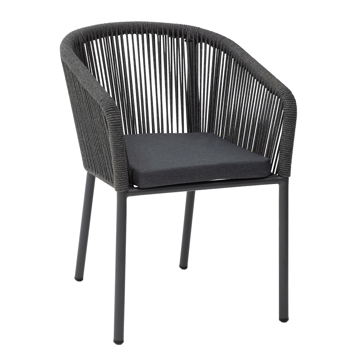Outdoor Chair Aluminum/Rope Black with Cushion +74742 57X63X77cm Stackable