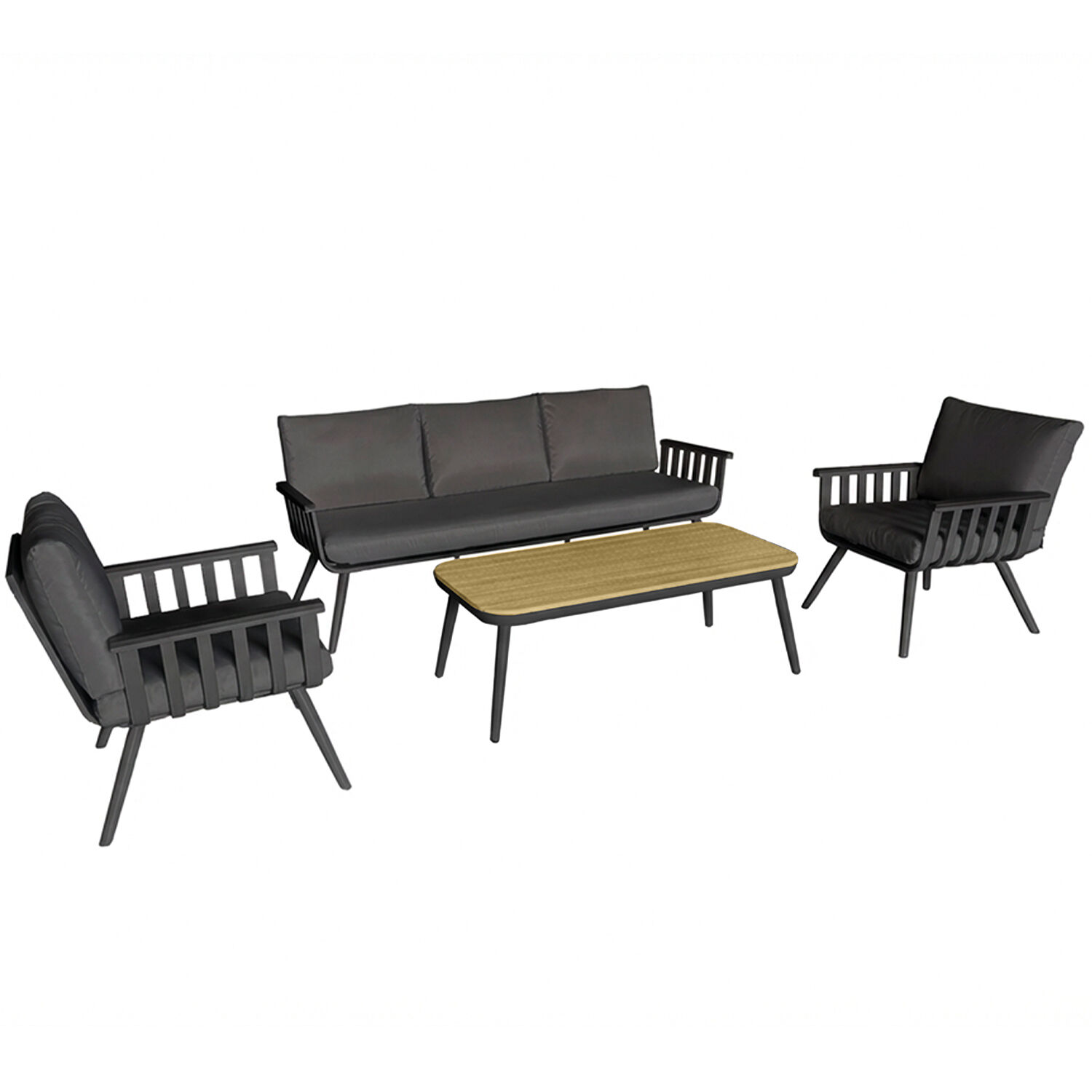 3-Seater Sofa Set + 2 Armchairs + Table, Anthracite Aluminum, 194X75X73, 68X75X73, 120X55X42