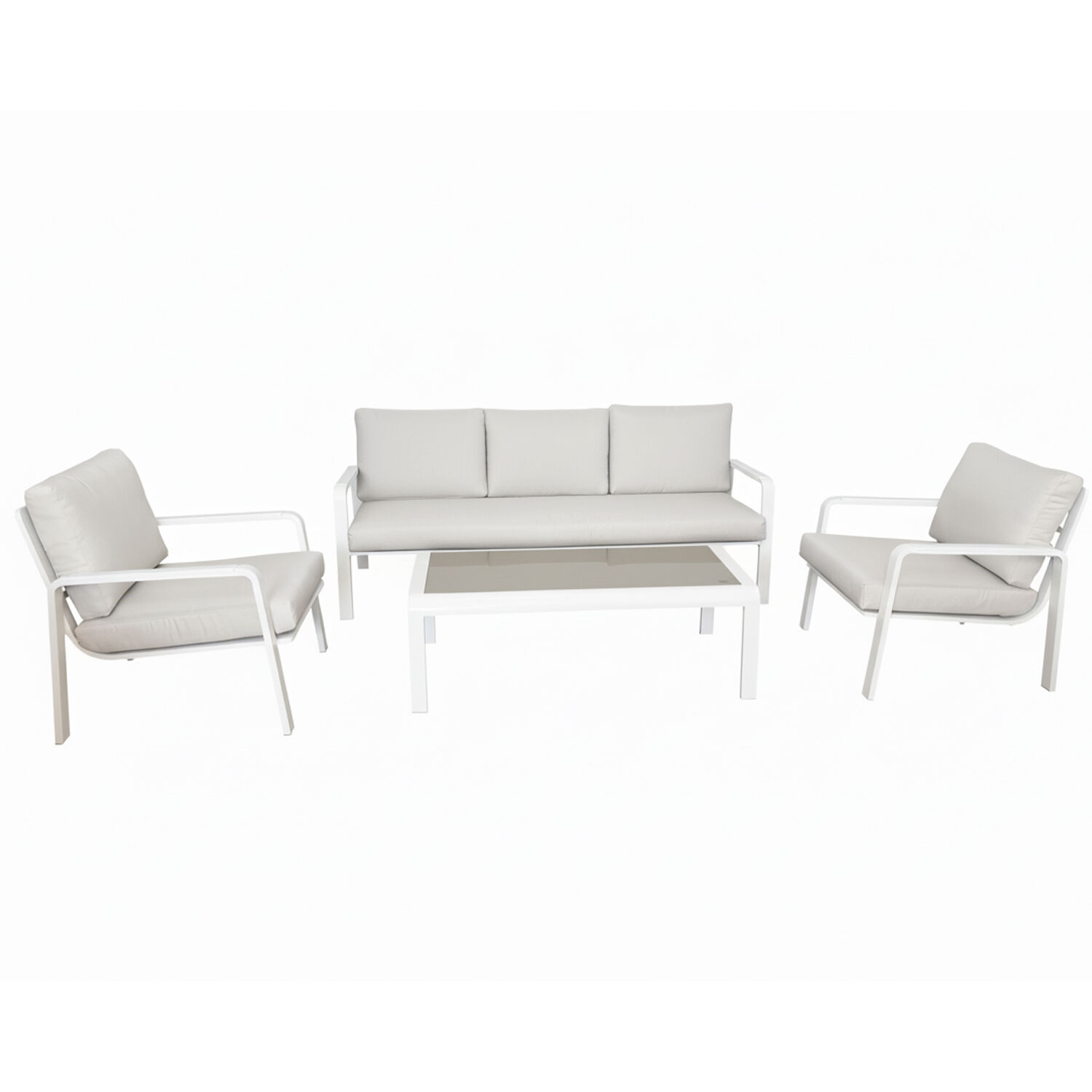3-Seater Sofa Set + 2 Armchairs + Table, White Aluminum, 184X75X72, 75X68X72, 116X60X39