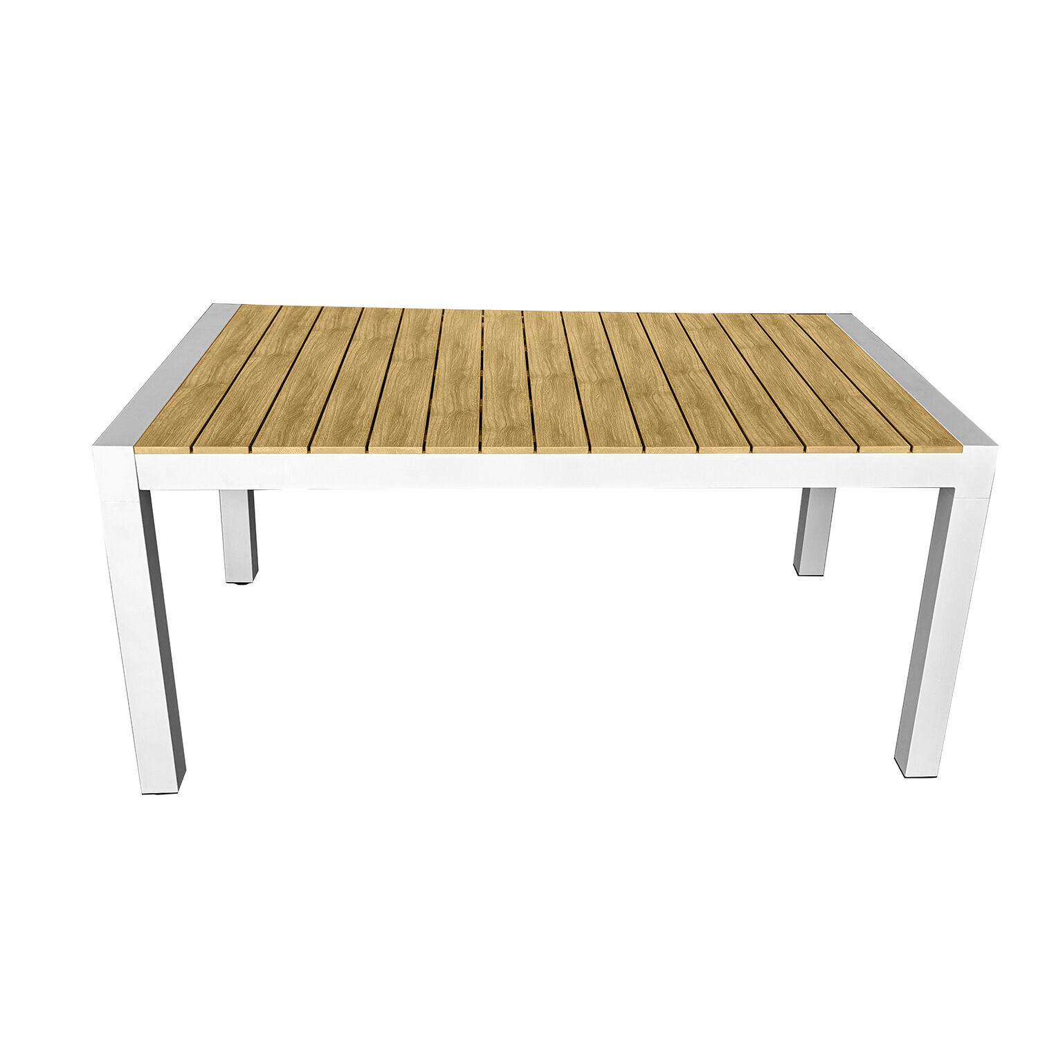 Extendable Table, White Aluminum with Wood Finish, 164/214X95X76cm
