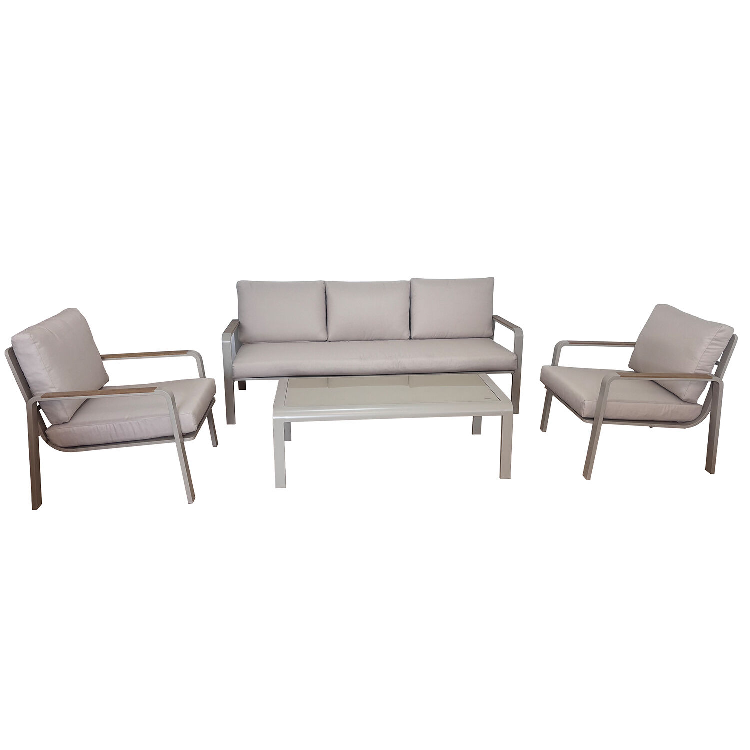 3-Seater Sofa Set + 2 Armchairs + Table, Cream Aluminum, 184X75X72, 75X68X72, 116X60X39