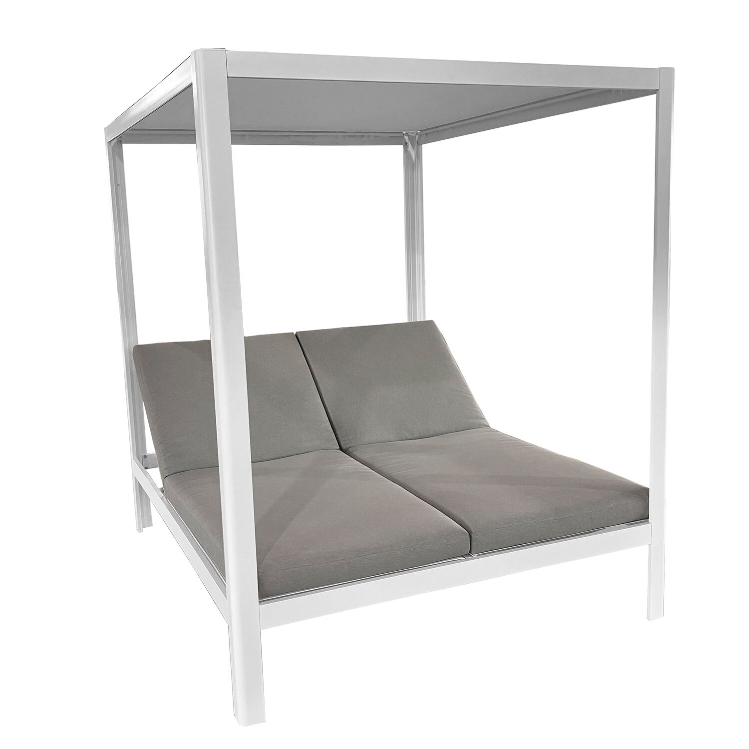 Balinese Bed, White Aluminum, Gray Textilene, 205X166X200cm