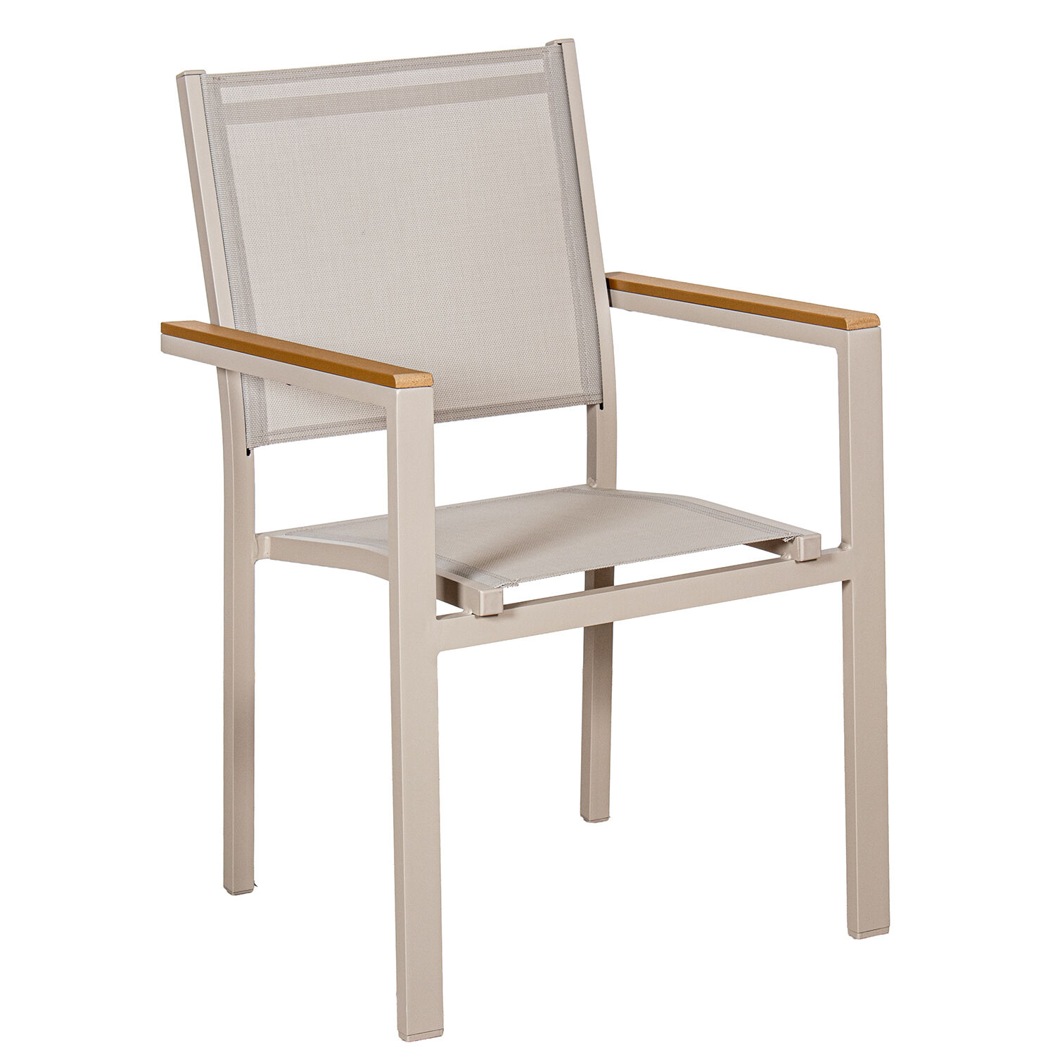 Aluminum Textilene Chair, Cream Wood Finish, Stackable, 50X60X86cm