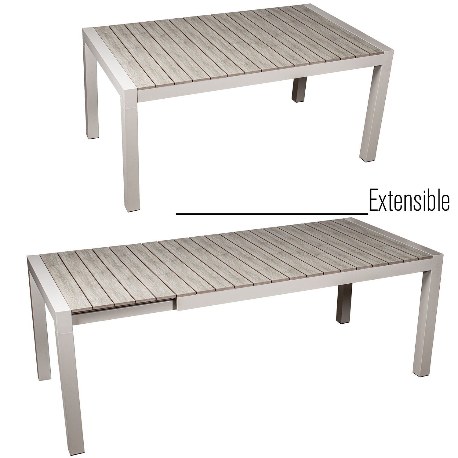 Extendable Table, Cream Aluminum, Wood Finish, 164/214X95X76cm
