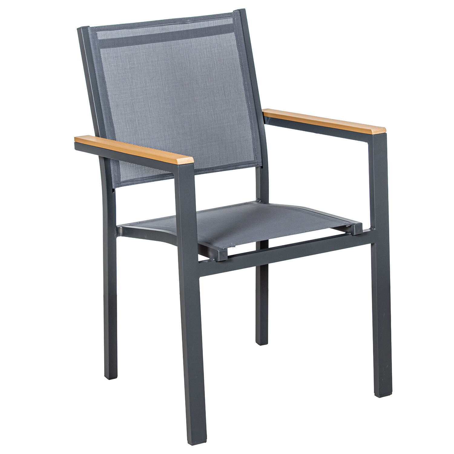 Aluminum Textilene Chair Anthracite Wood Finish Stackable 50X60X86cm