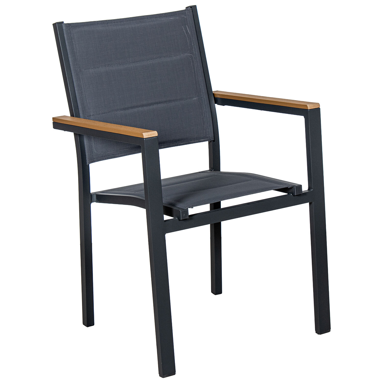 Padded Chair Aluminum Textilene Anthracite Wood Finish 50X60X86cm, Stackable