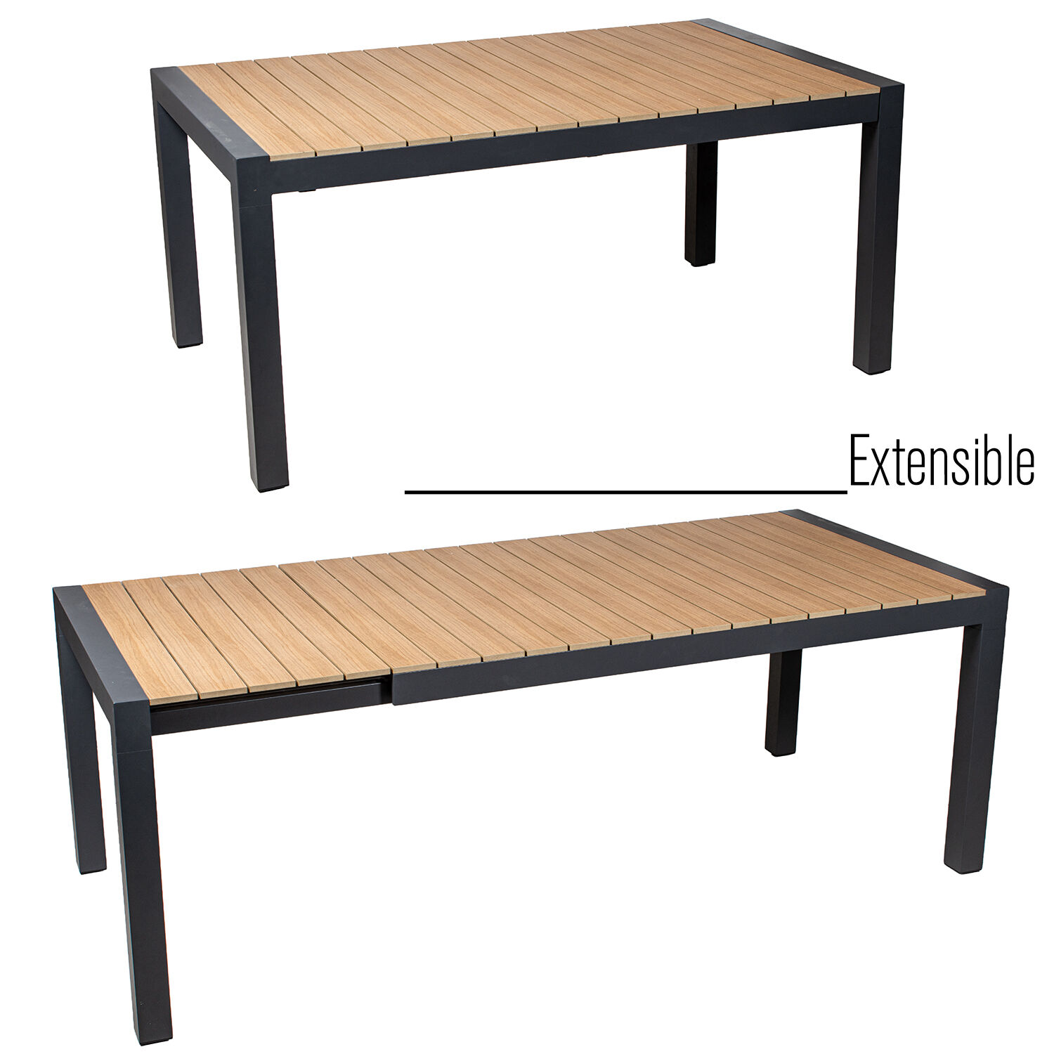 Extendable Table, Anthracite Aluminum, Wood Finish, 164/214X95X76cm