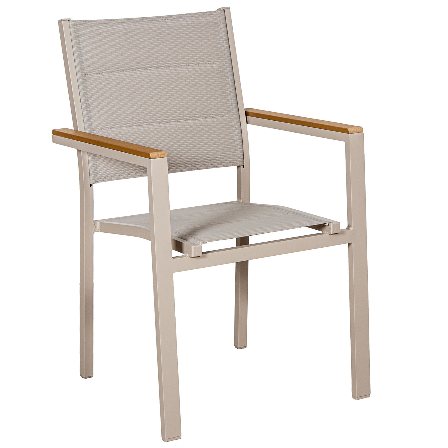 Padded Chair Aluminum Textilene Cream Wood Finish 50X60X86cm, Stackable