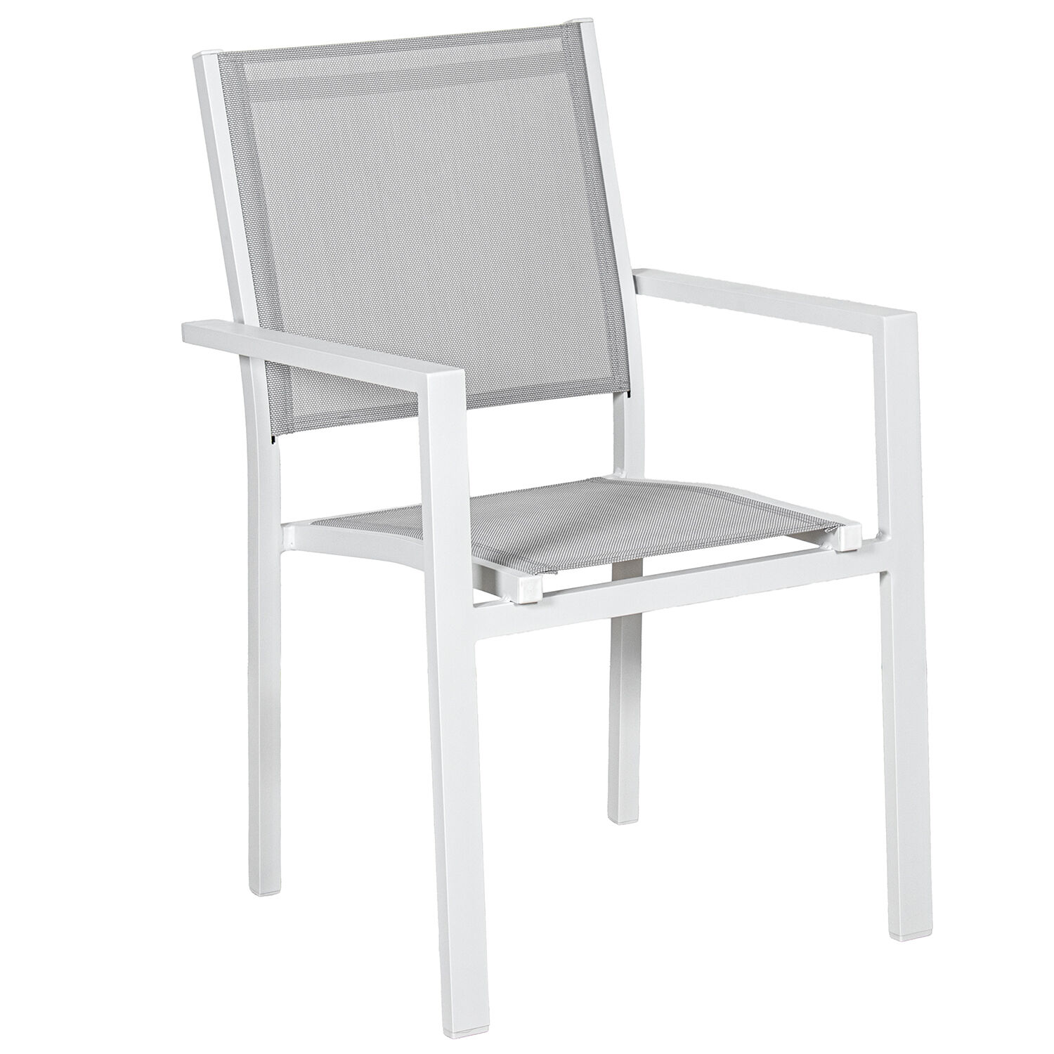 White Aluminum Chair with Gray Textilene, Stackable 50X60X86cm