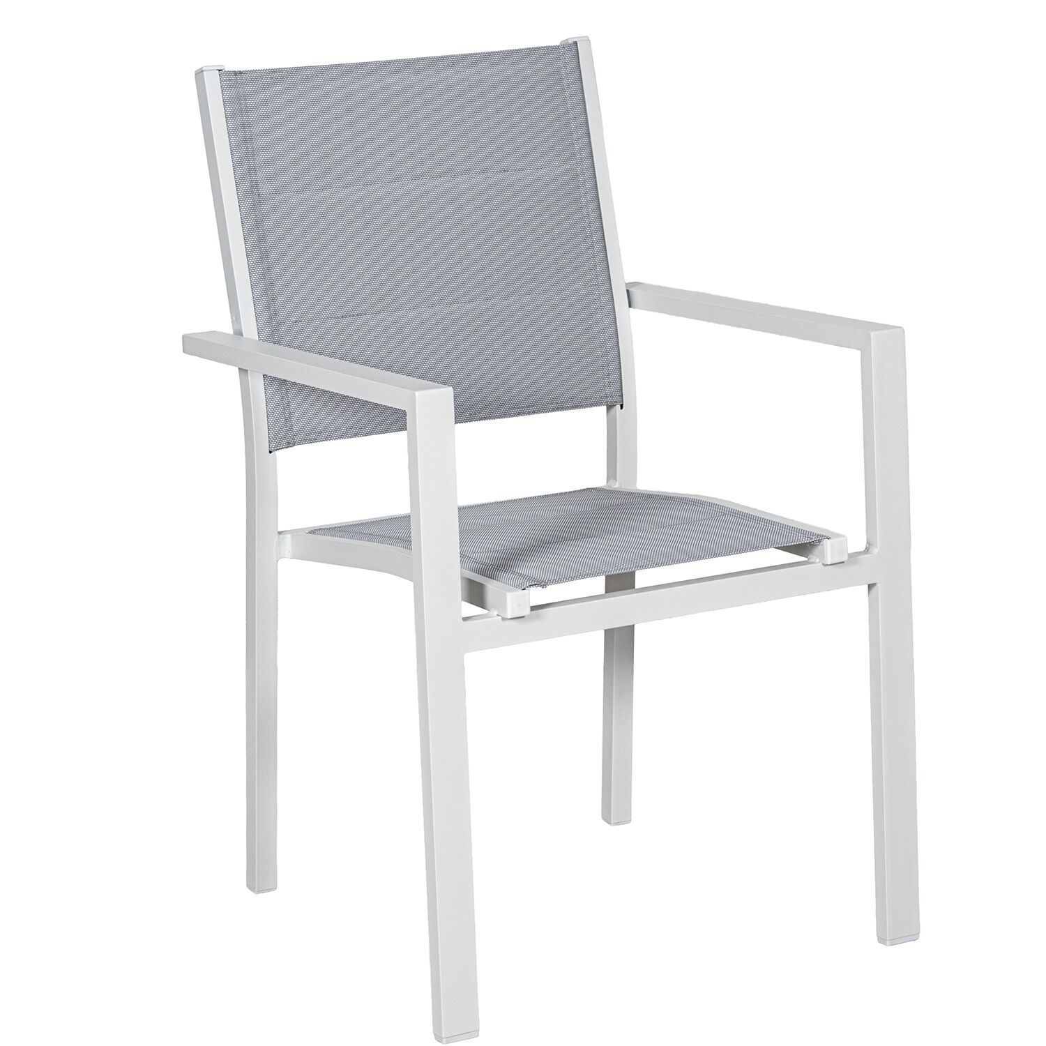 Padded Chair, White Aluminum, Gray Textilene, Stackable, 50X60X86cm