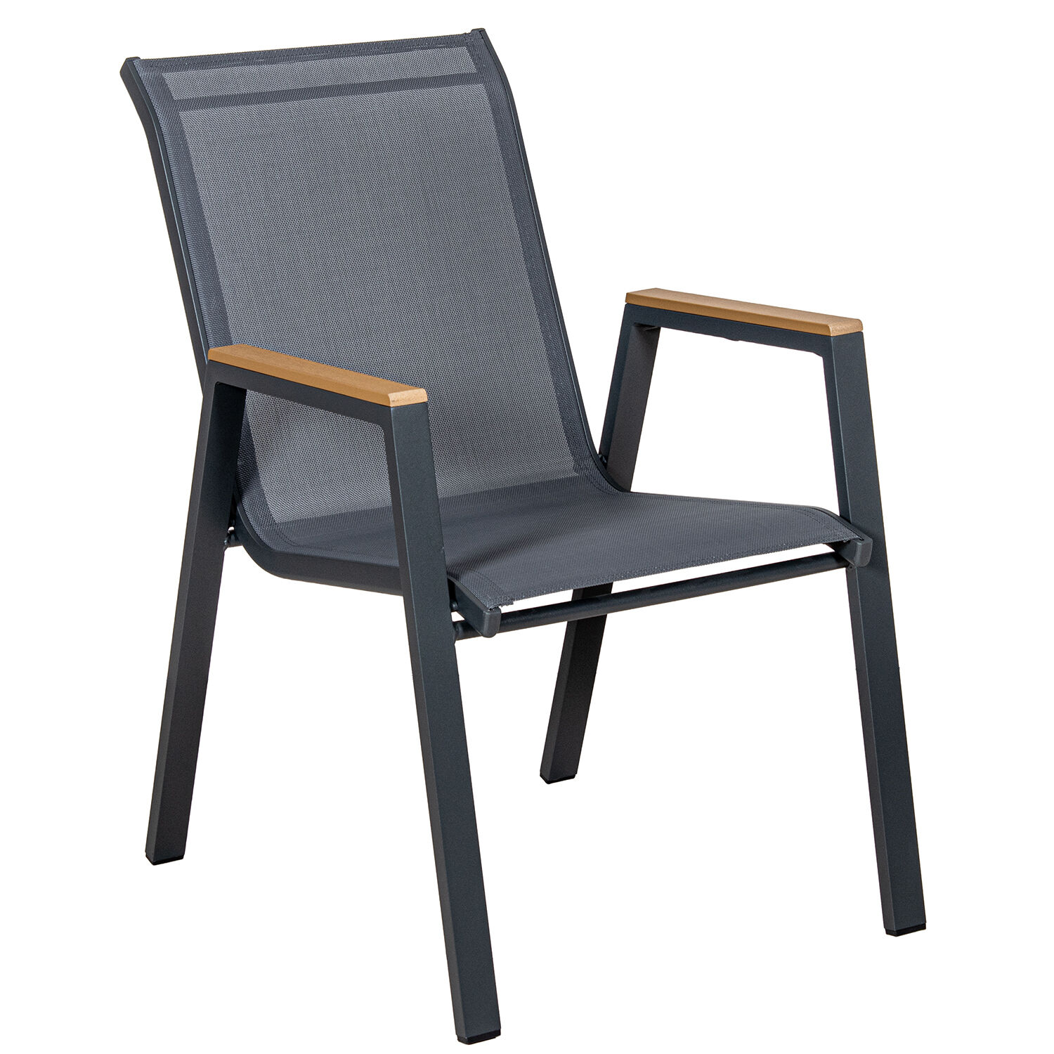 Aluminum Textilene Chair Anthracite Wood Finish Stackable 55X73X90cm