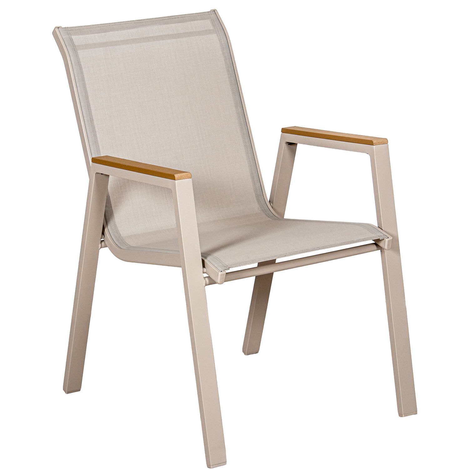 Aluminum Textilene Chair, Cream Wood Finish, Stackable, 55X73X90cm