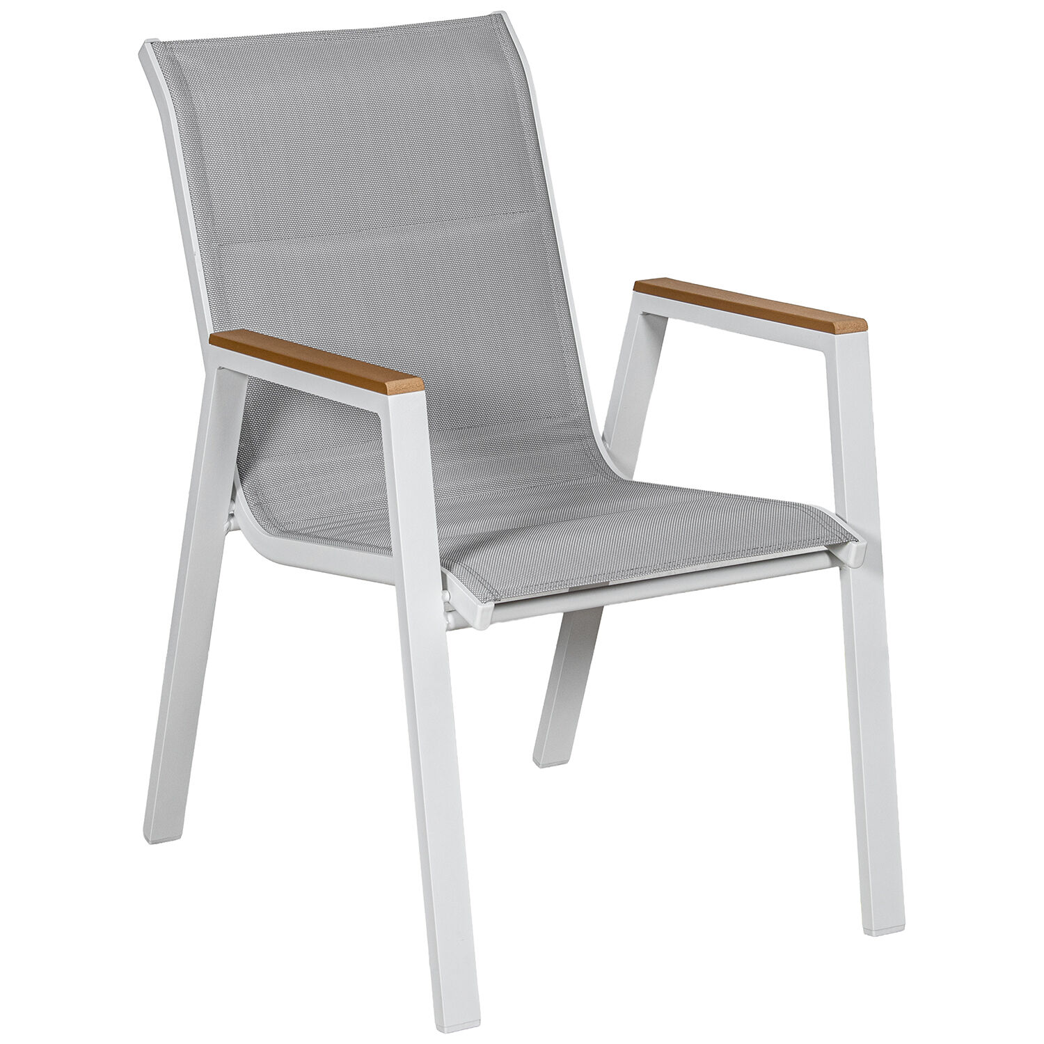 Padded Chair, White Aluminum, Gray Textilene, Wood Finish, 55X73X90cm, Stackable
