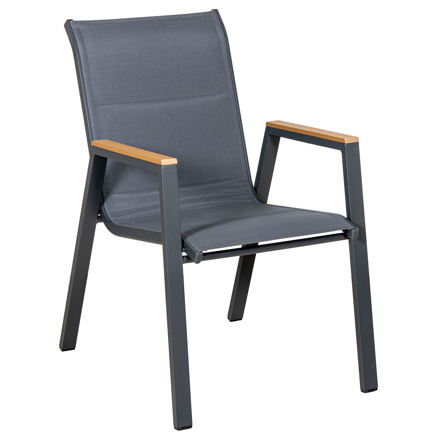 Padded Chair Aluminum Textilene Anthracite Wood Finish 55X73X90cm, Stackable