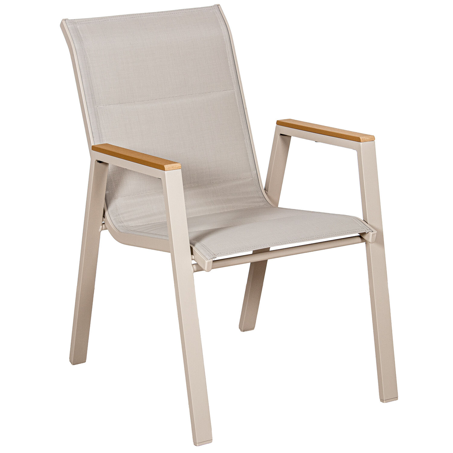 Padded Chair Aluminum Textilene Cream Wood Finish 55X73X90cm, Stackable