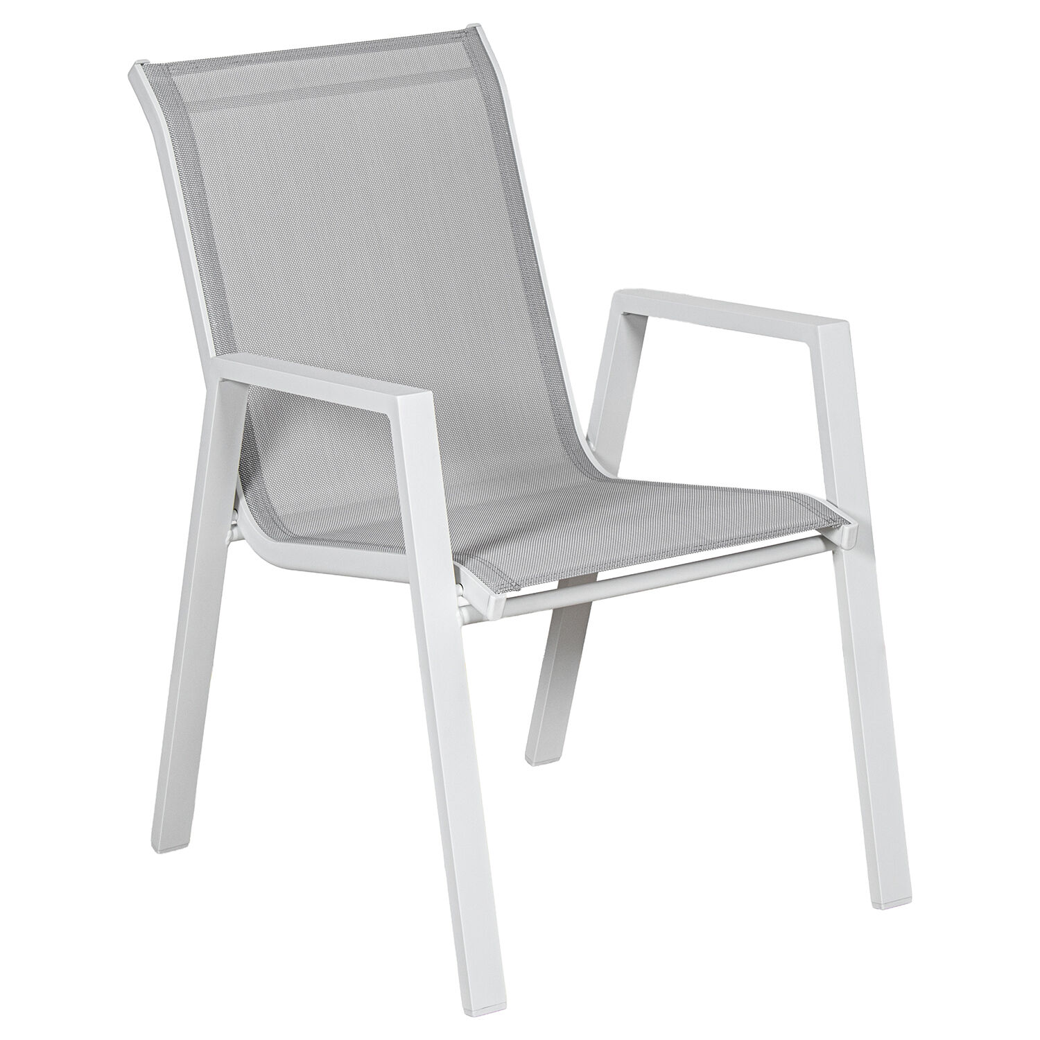 White Aluminum Chair with Gray Textilene, Stackable, 55X73X90cm