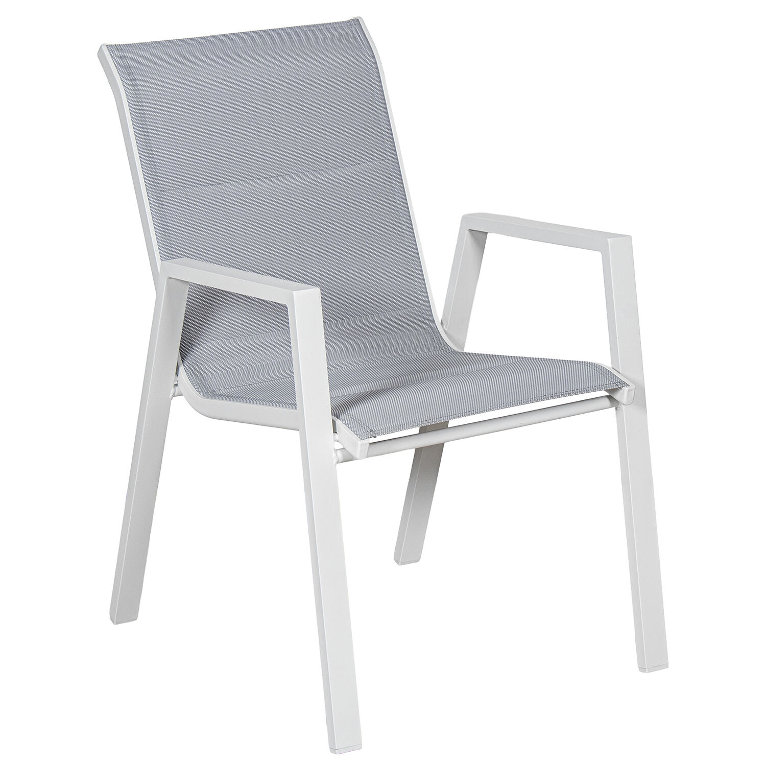Padded Chair, White Aluminum, Gray Textilene, Stackable, 55X73X90cm