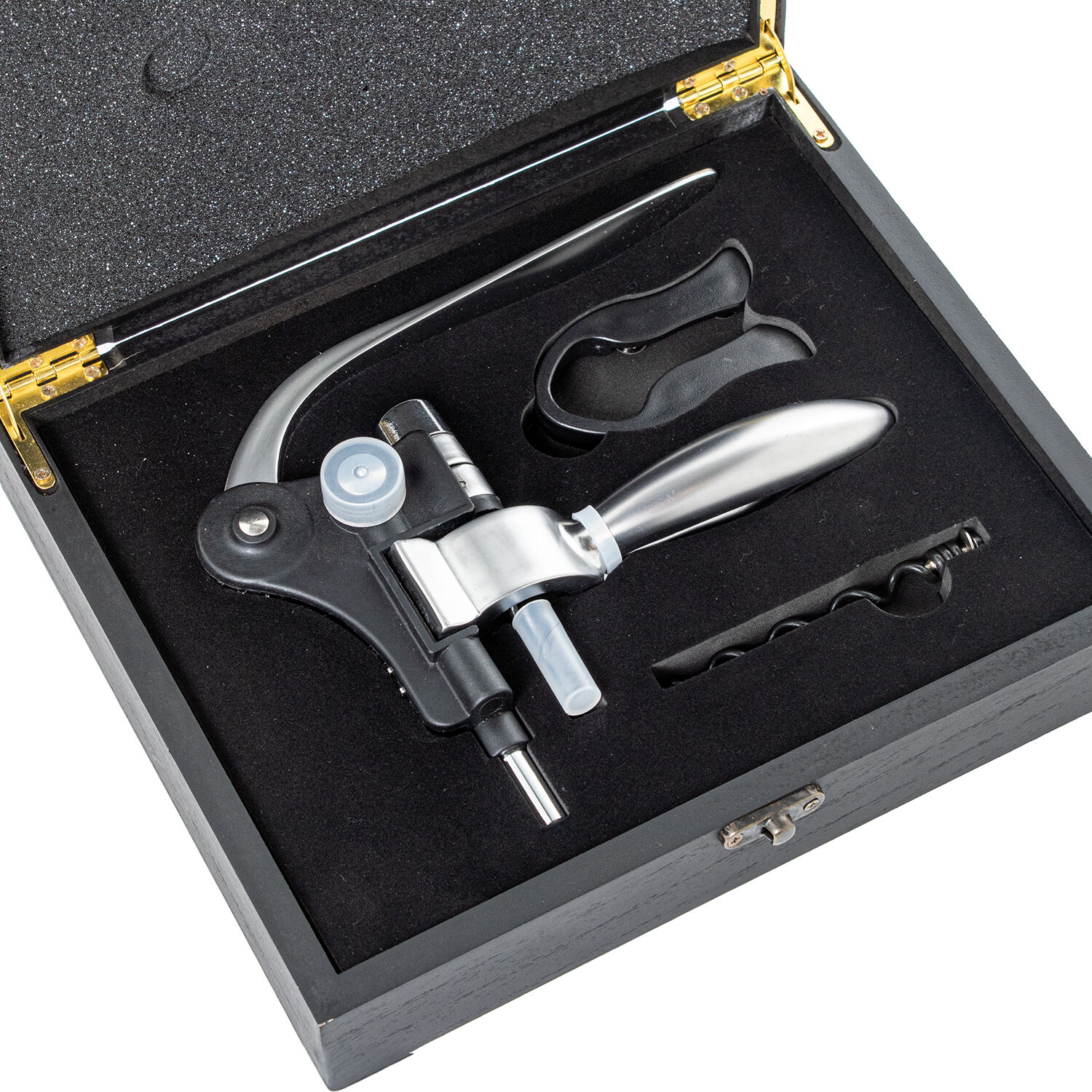 Lever Corkscrew and Bottle Opener in Black Wooden Box 23.5X19X7cm
