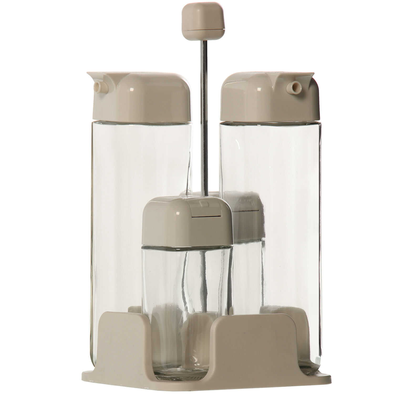 Set of 4 Crystal Vinegar Cruets with White Acrylic Stand 11.5X11.5X22cm - Oil Cruet: 270ml