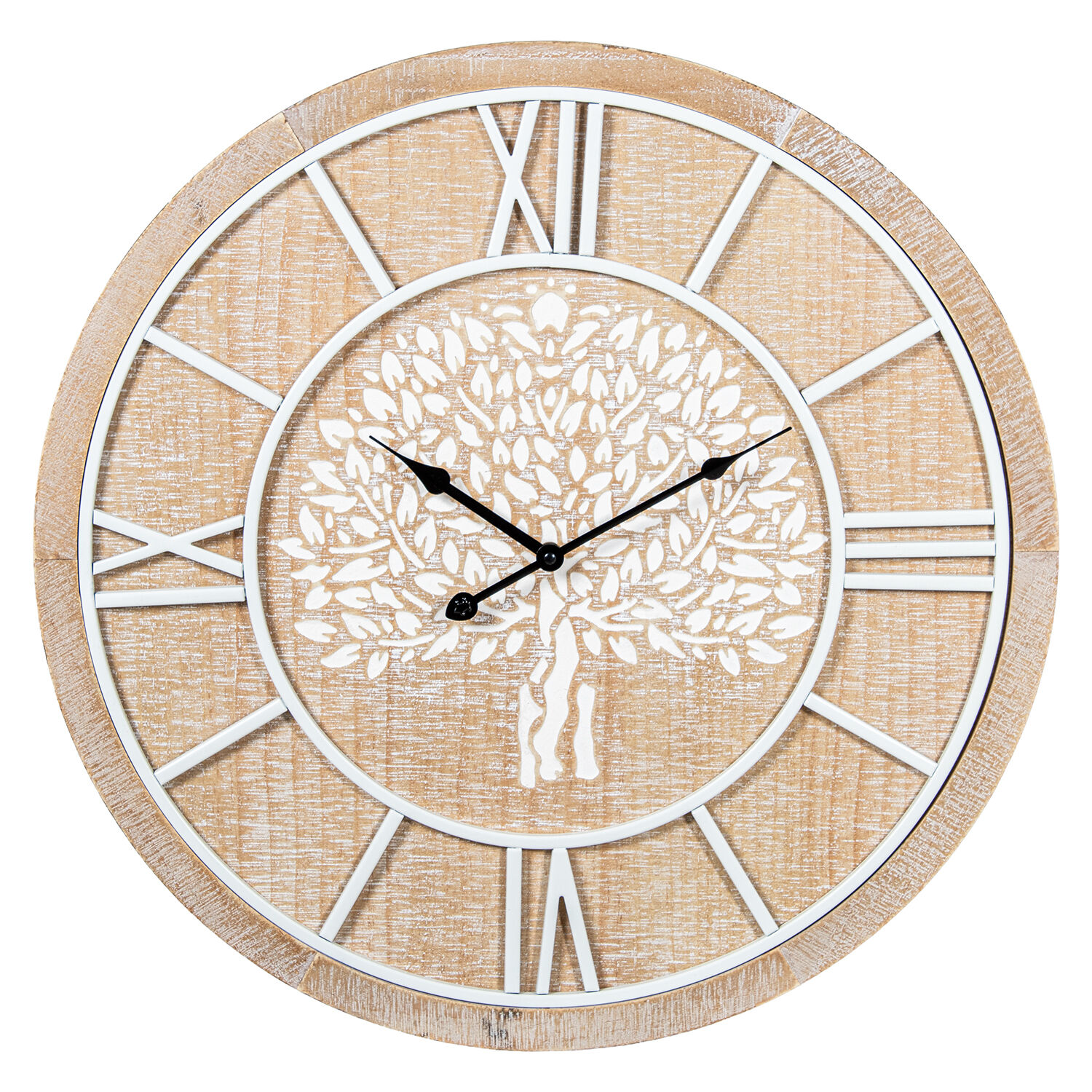 Wall Clock Ø60cm Dm Wood Tree of Life Natural/White 60X4.5cm Battery:1Xaa Not Included