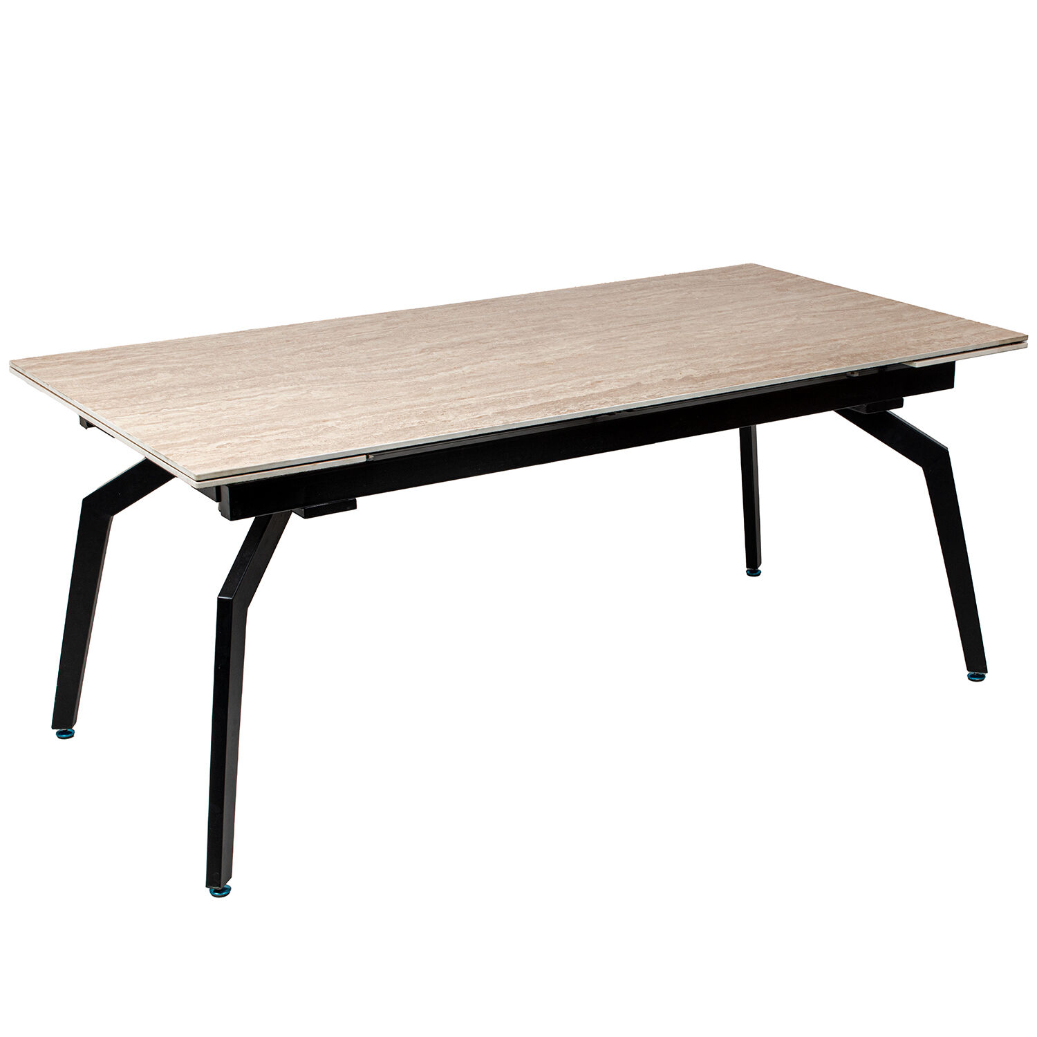 Extendable Ceramic Table with Travertine Effect and Black Metal Legs (180-240)X90X76cm