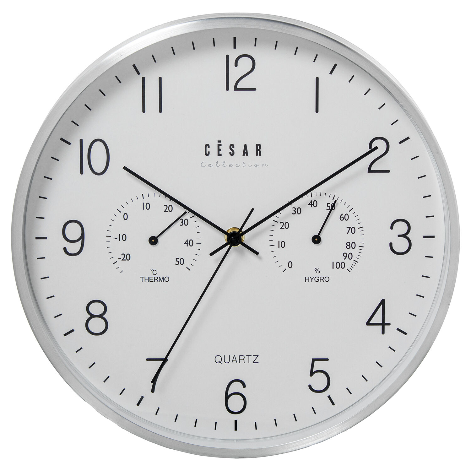 Orologio da parete in alluminio, cornice in alluminio da 30 cm con termometro e igrometro, dimensioni 30x4 cm. Batteria: 1xAA (non inclusa).