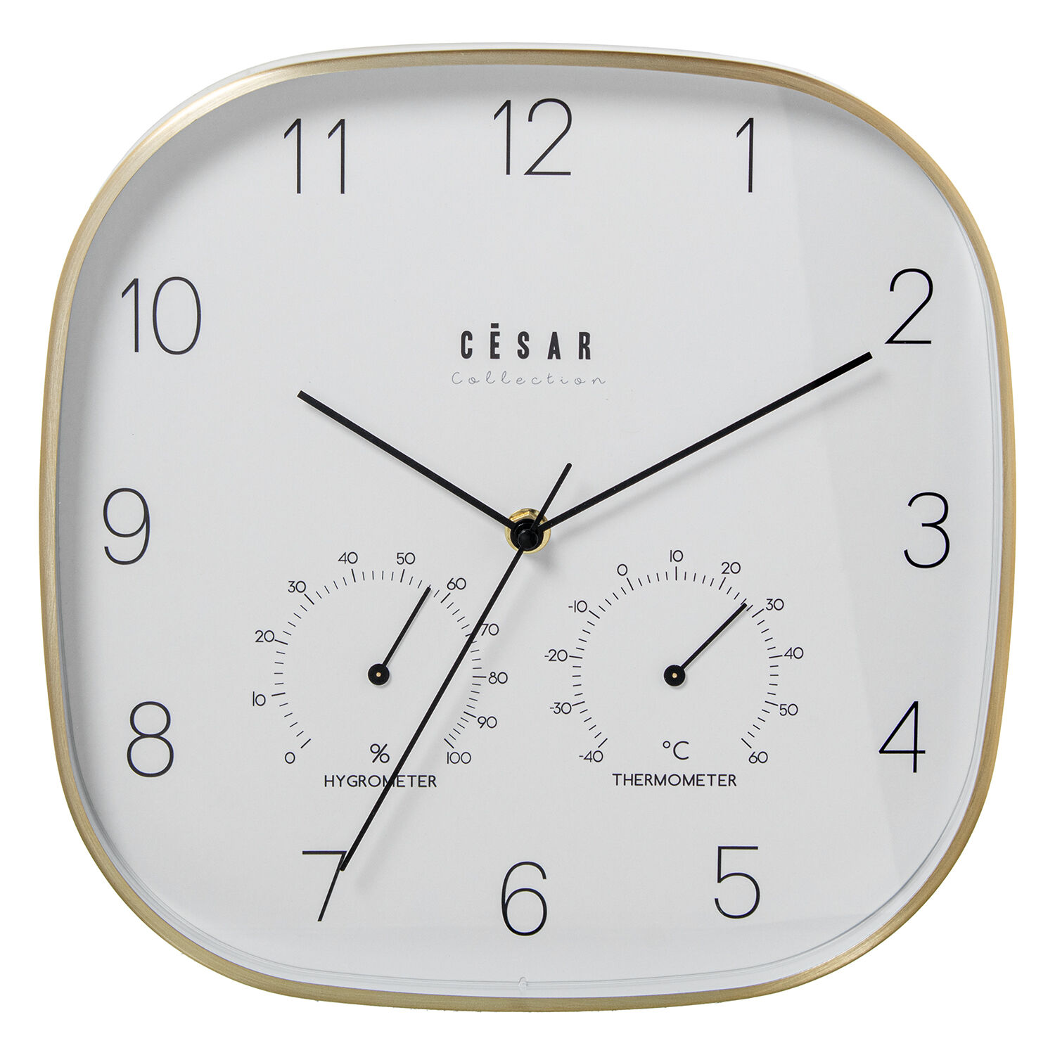 Aluminum Wall Clock 28cm Golden Frame with Thermometer and Hygrom 28X4X28cm Battery: 1Xaa Not Included