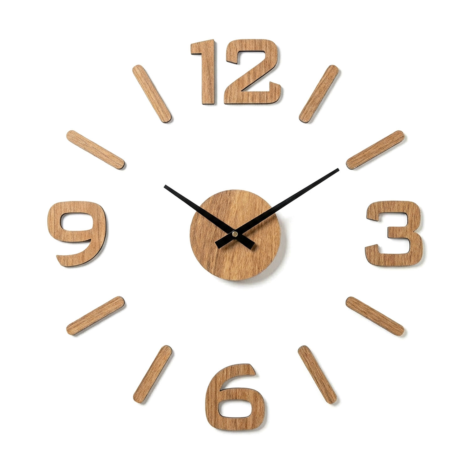 Adhesive Wall Clock, EVA Foam, Wood Finish, 60cm, Suggested Diameter