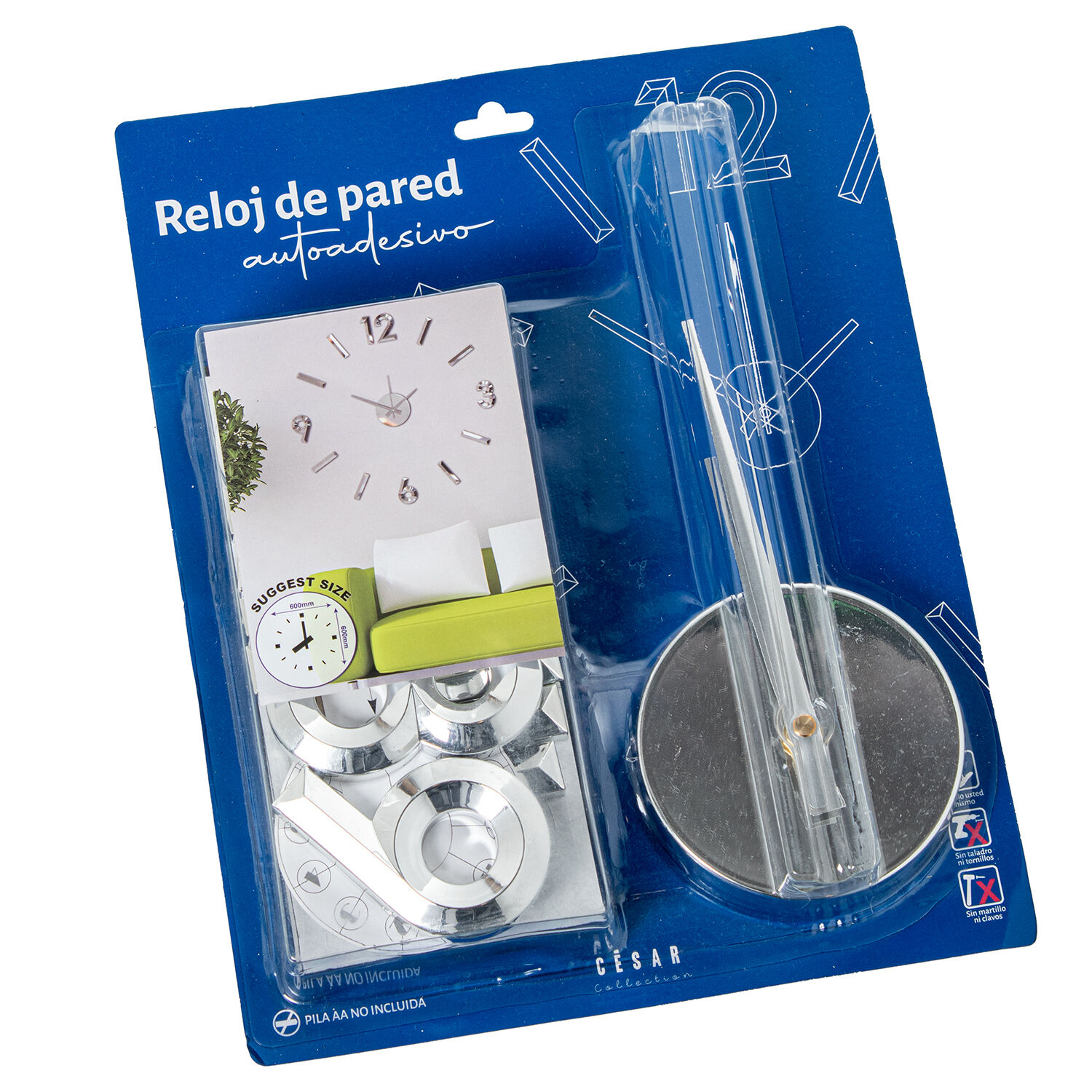 Reloj Pared Adhesivo Goma Evacromado 60cm Sugerencia de Di┴Metro