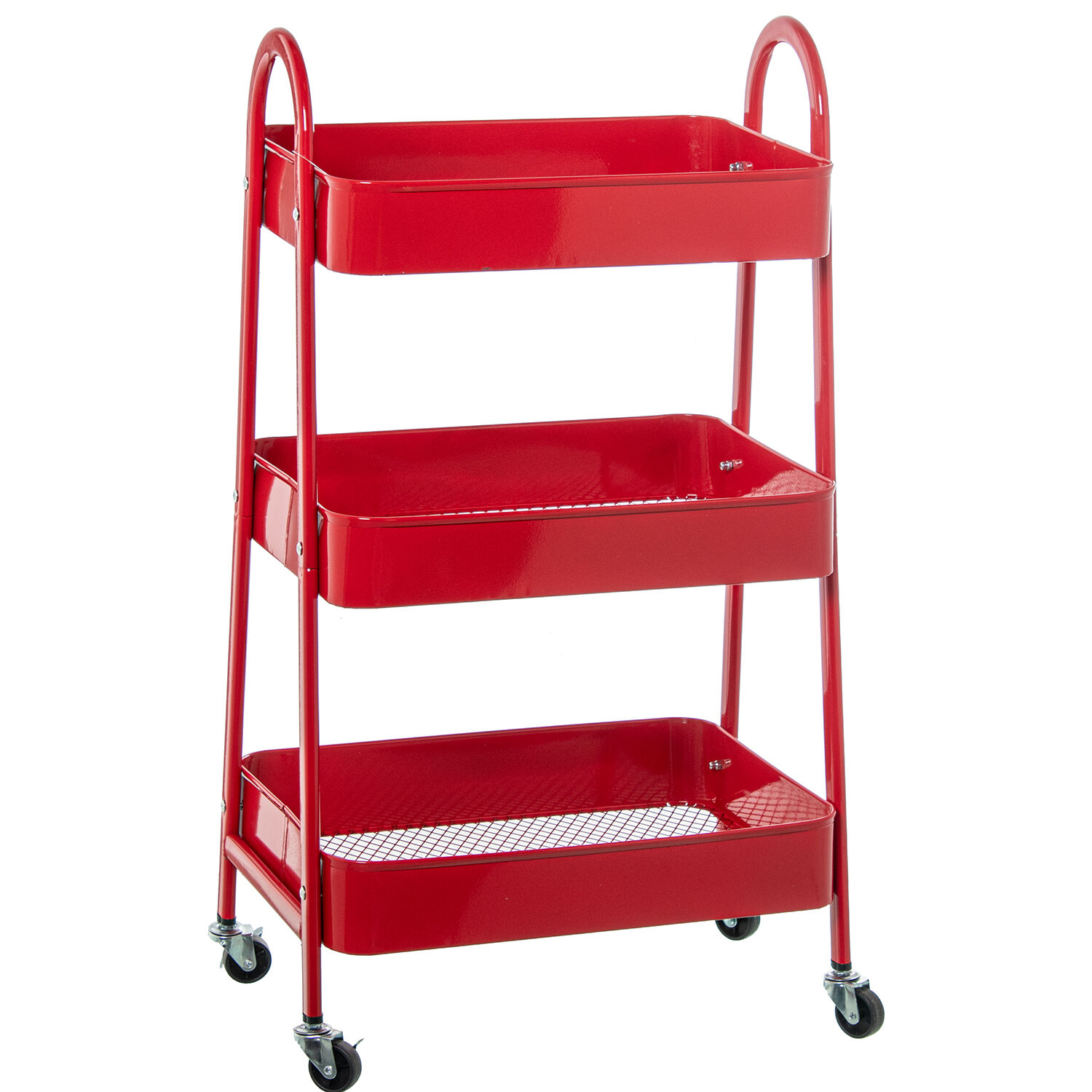 Red Metal Storage Cart with 3 Shelves, 44X31.5X79.5cm