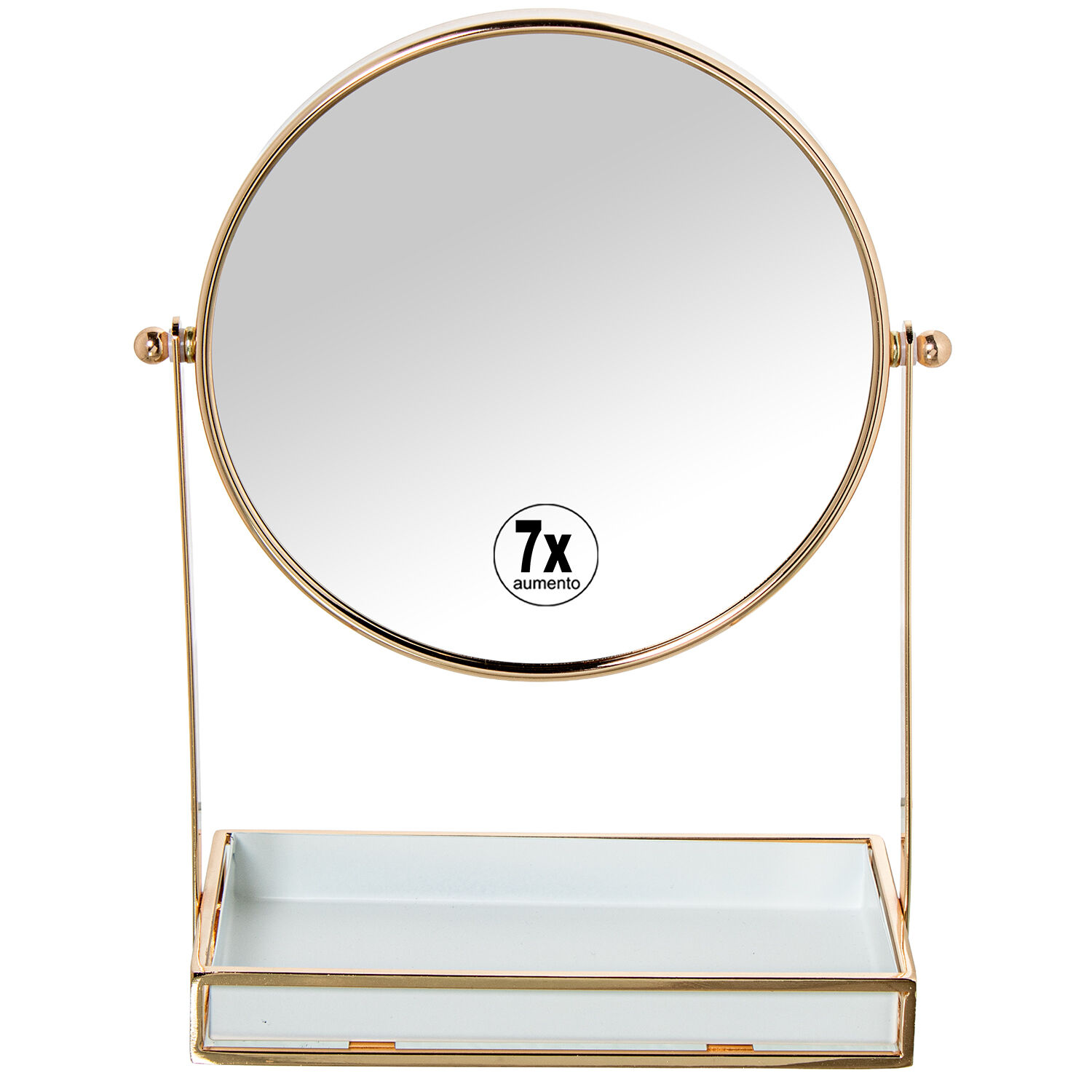 Tabletop Mirror 2 Sides X1/X7C/Matte Gold Metal Tray 18X10X27cm Int Mirror:15.5 Cm