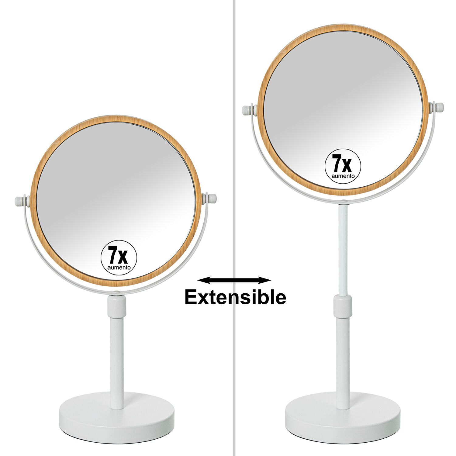 Tabletop Mirror 2 Sides X1/X7C/White Base Bamboo Frame Extendable 20X12X32/40cm