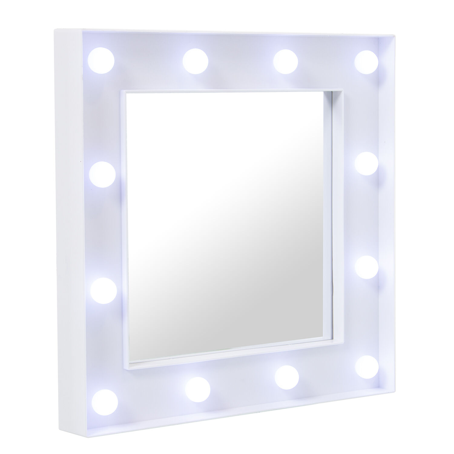 Acrylic Bathroom Mirror with Variable LED Lighting - White Acrylic 31X4X31cm Batteries: 4Xaa Not Included