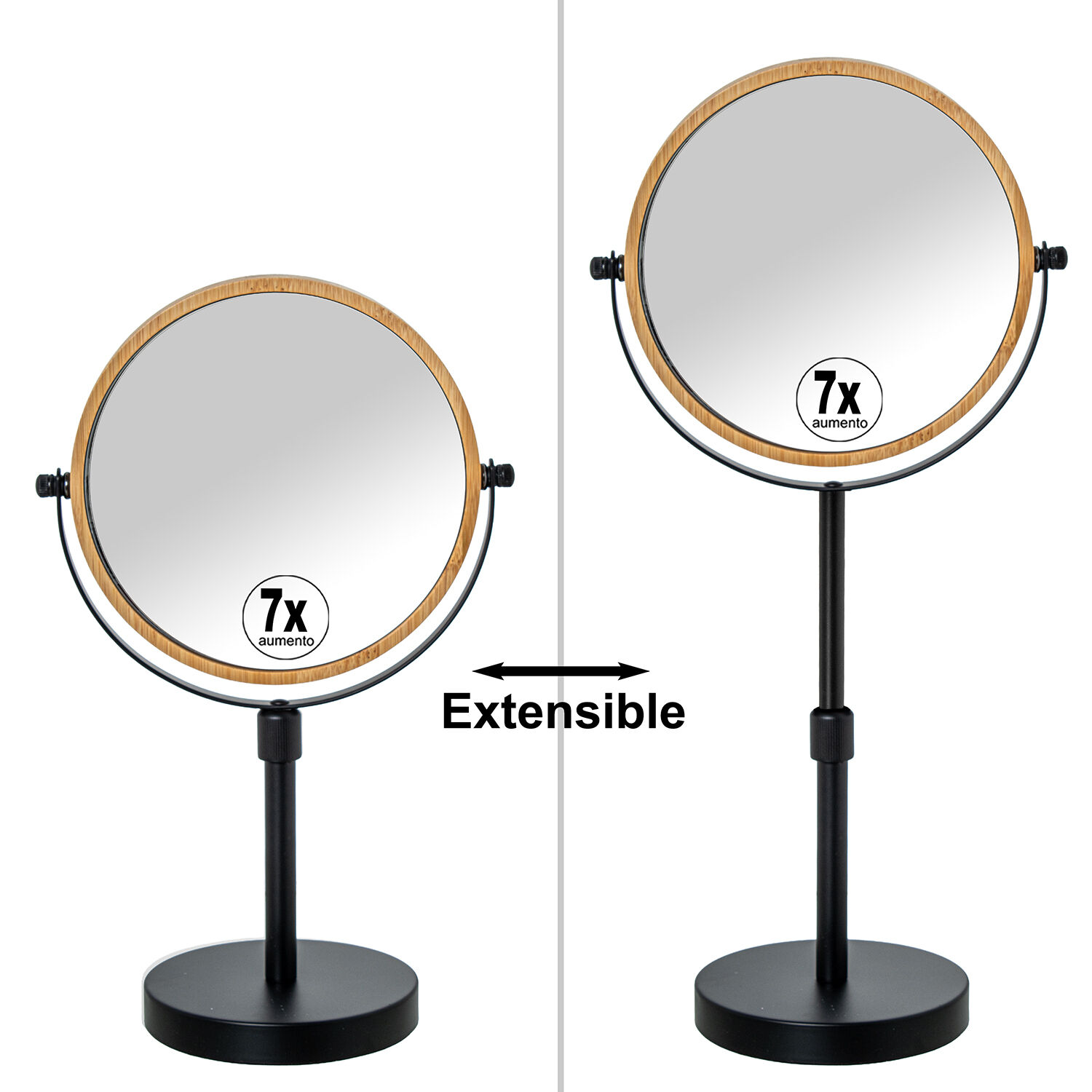 Tabletop Mirror 2 Sides X1/X7C/Black Base Bamboo Frame Extendable 20X12X32/40cm