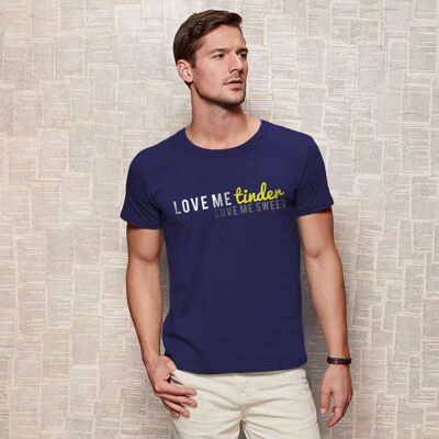 T-Shirt mit Print - Herren [Love Me Tinder] - Blau - Medium