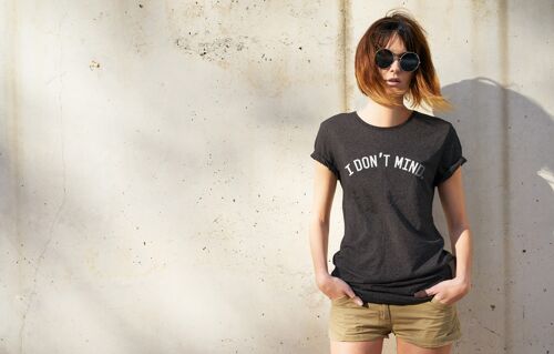 Printed Tee - Women's [I Don't Mind] - Grey - Medium